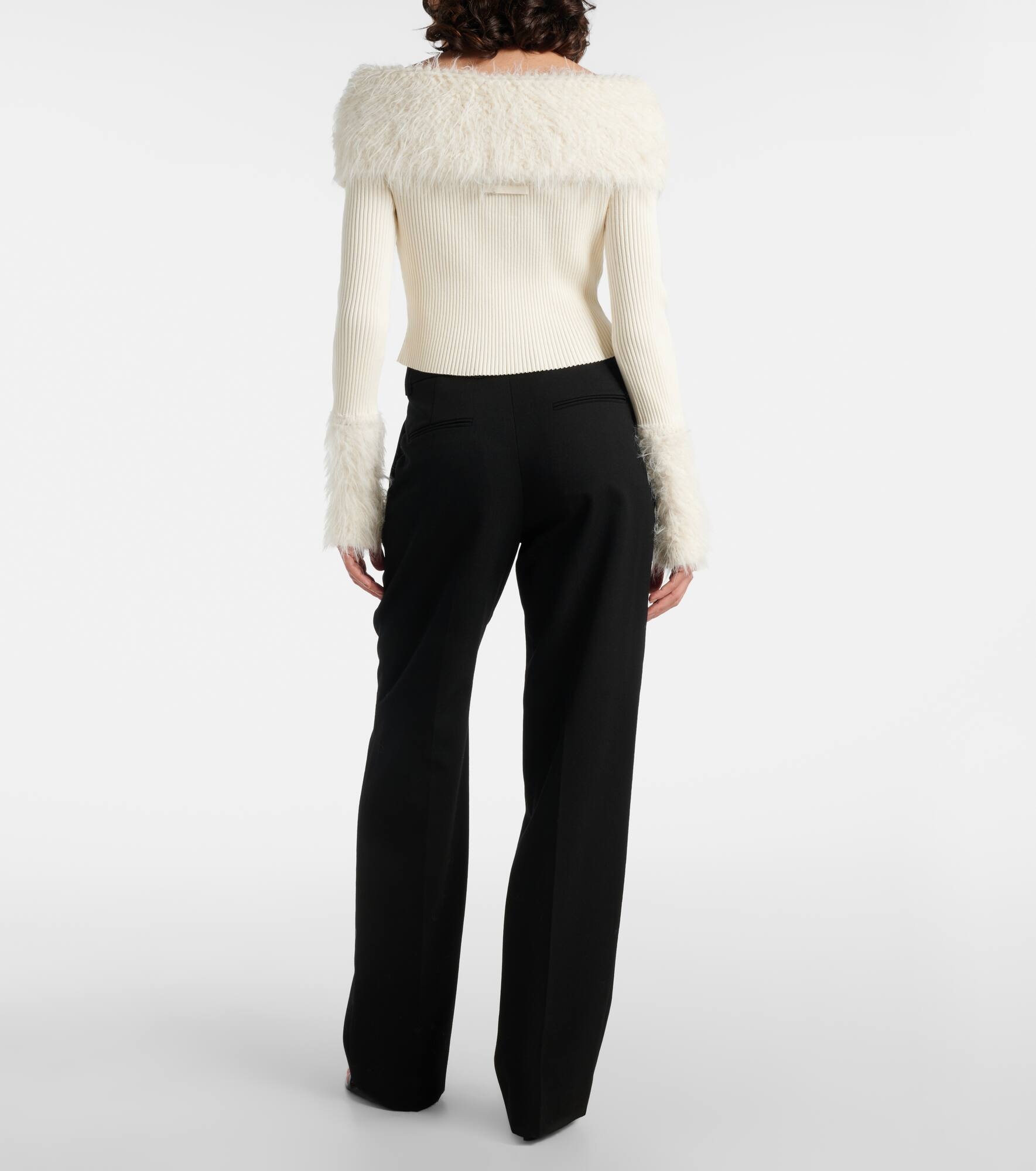 Ribbed-knit faux fur-trimmed top - 3