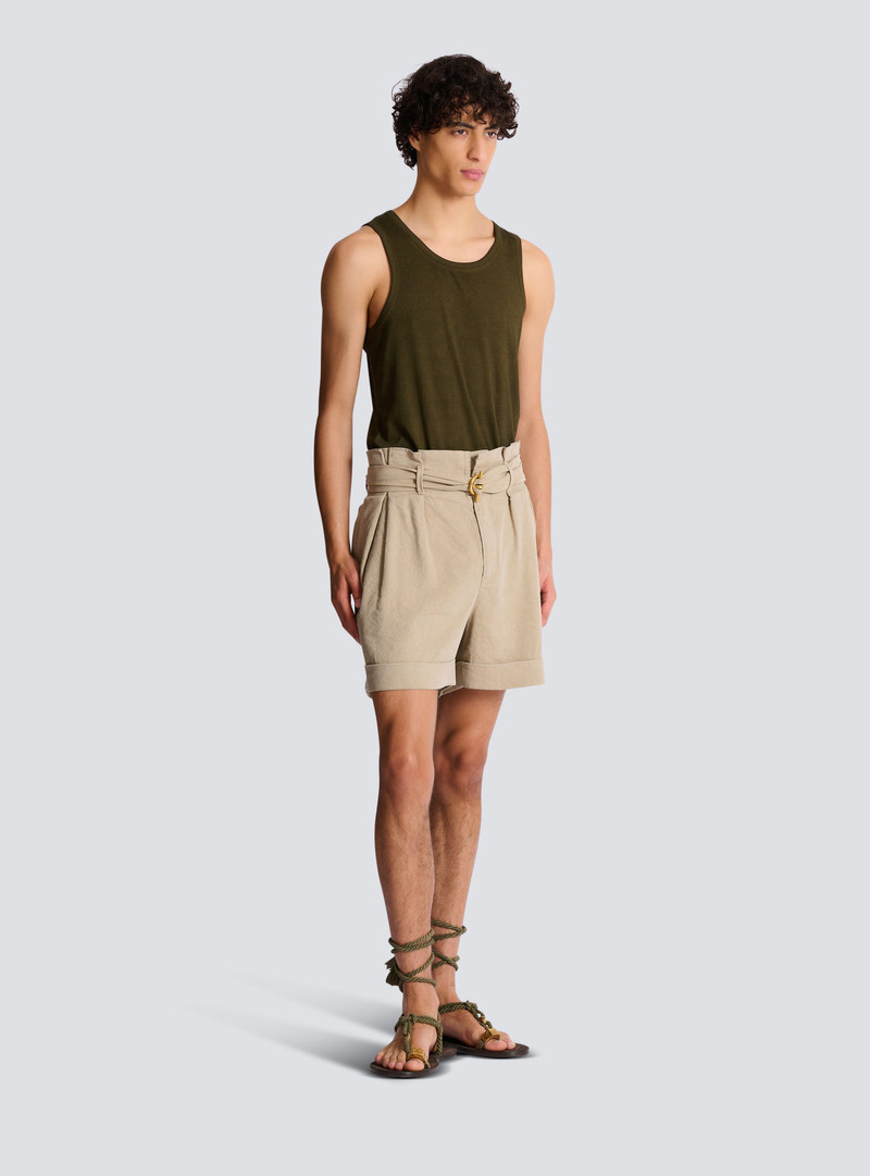 Cotton and linen Bermuda shorts with T-Bar belt 3