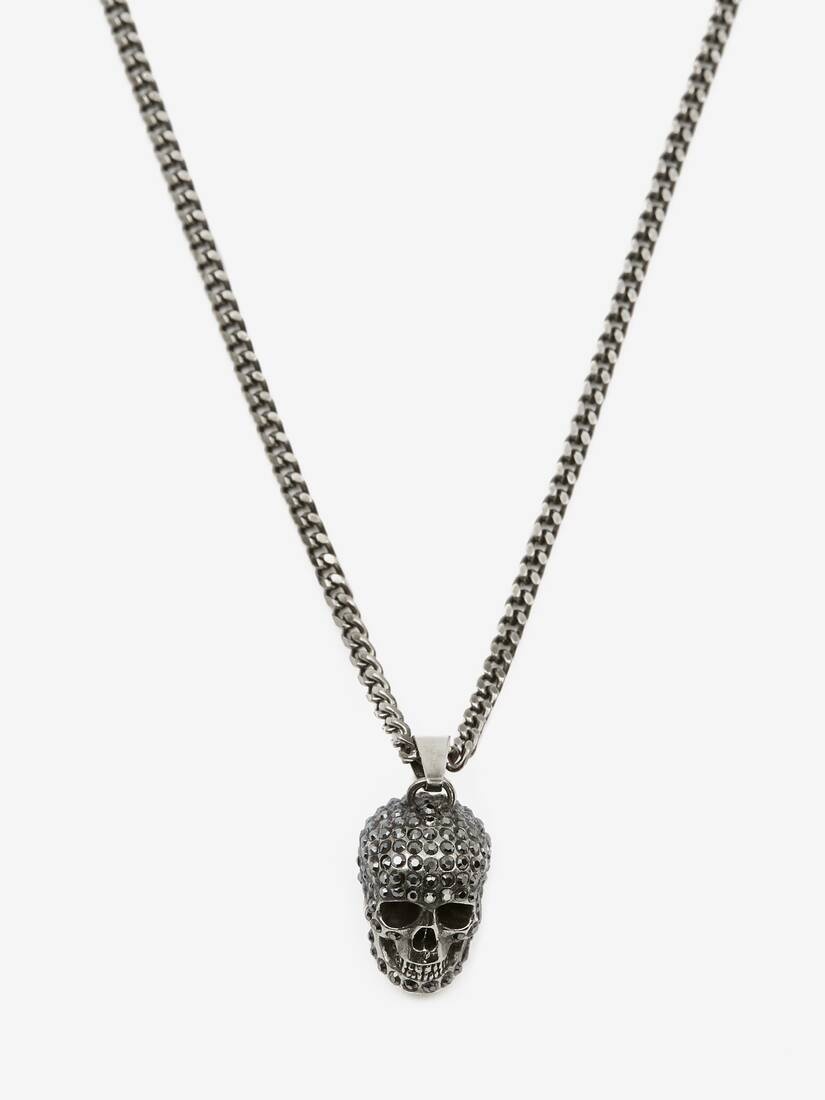 Men's Pave Skull Necklace in Antique Silver - 2