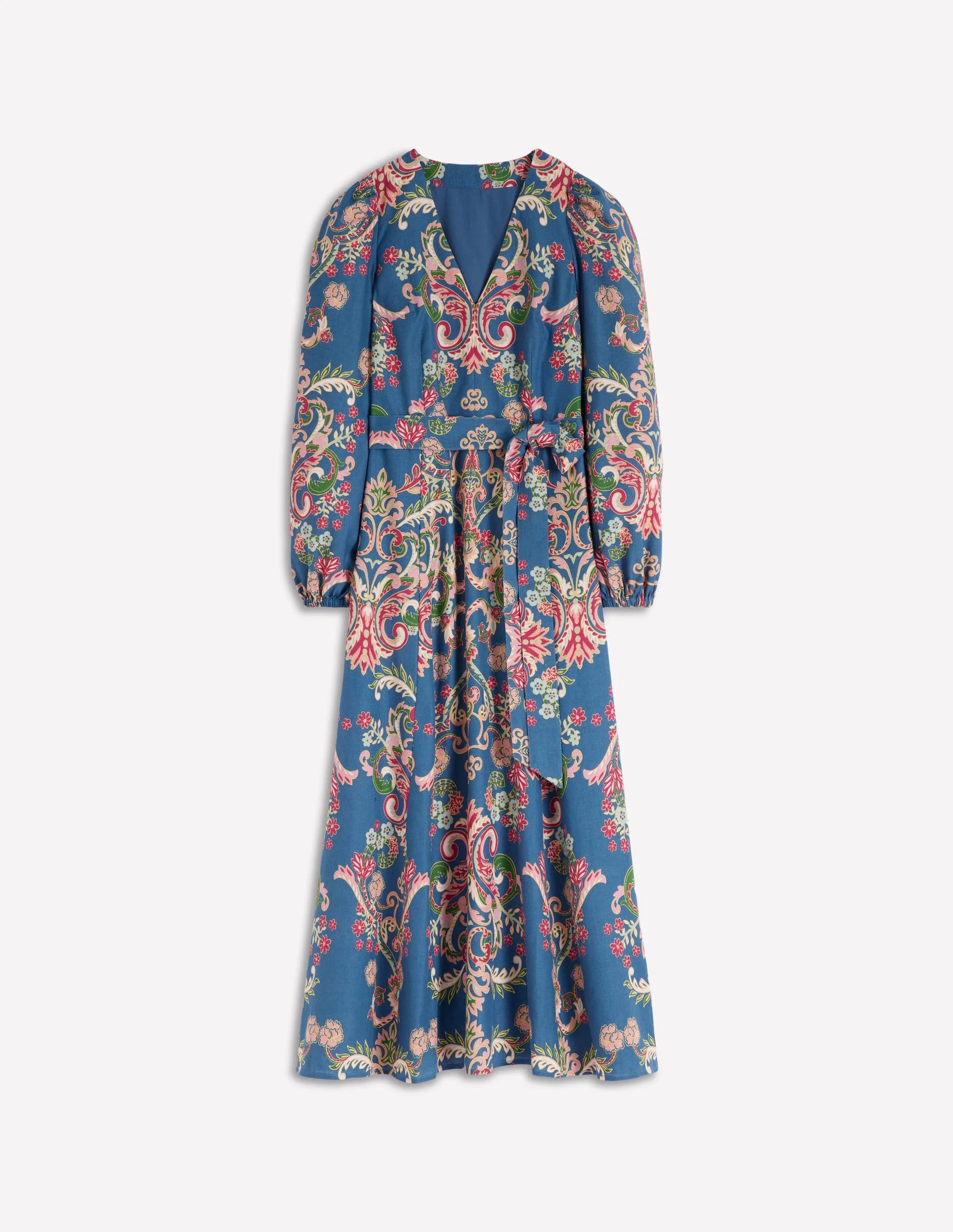Florence Linen Blend Dress-Blue, Enchanting Bouquet - 1