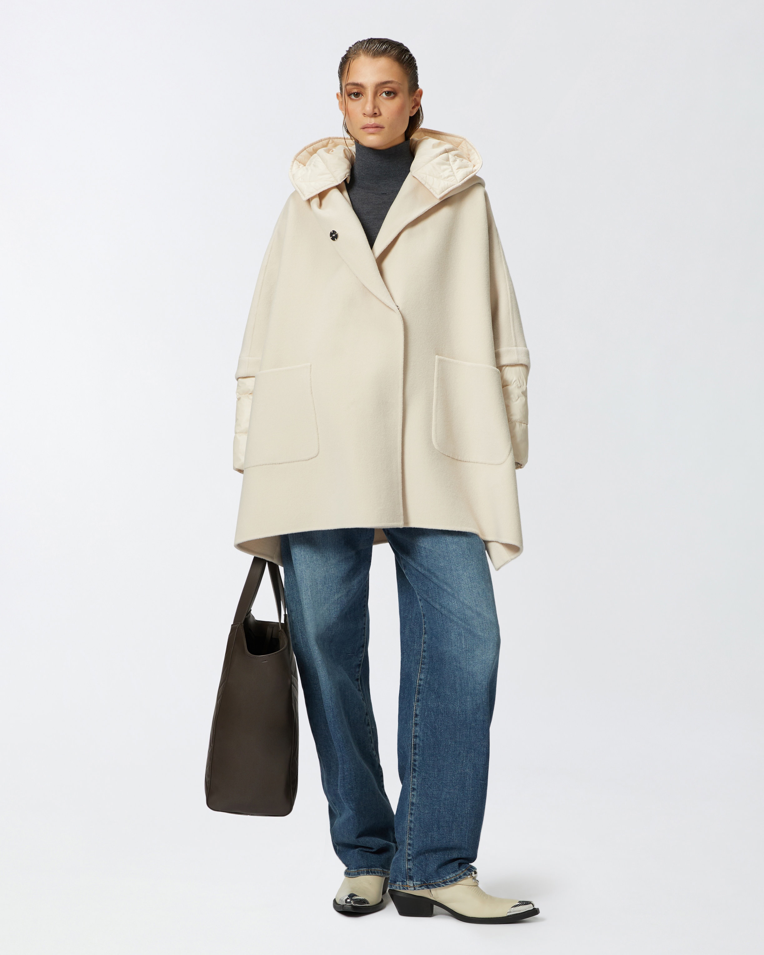 SHORT CAPE COAT WITH PADDED PUFFER - 3