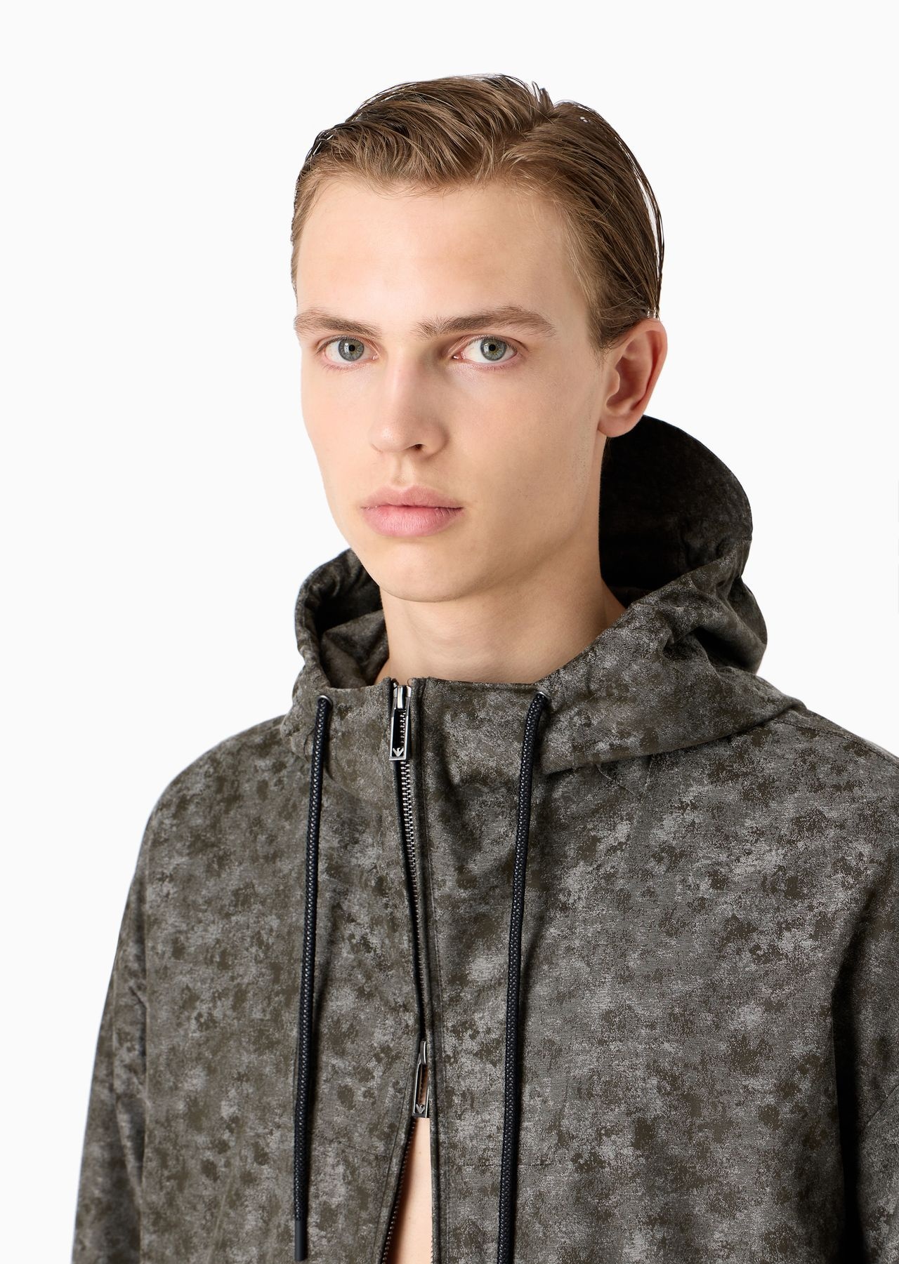 Water-repellent hooded blouson in nylon jacquard with a camouflage pattern - 5