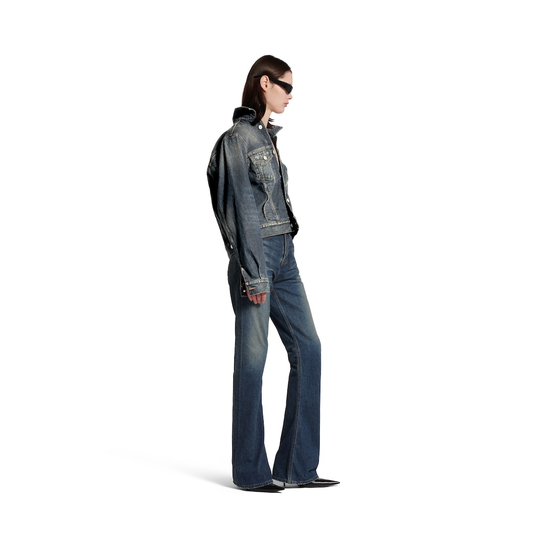 Women's Off-shoulder Jacket in Dark Blue - 3