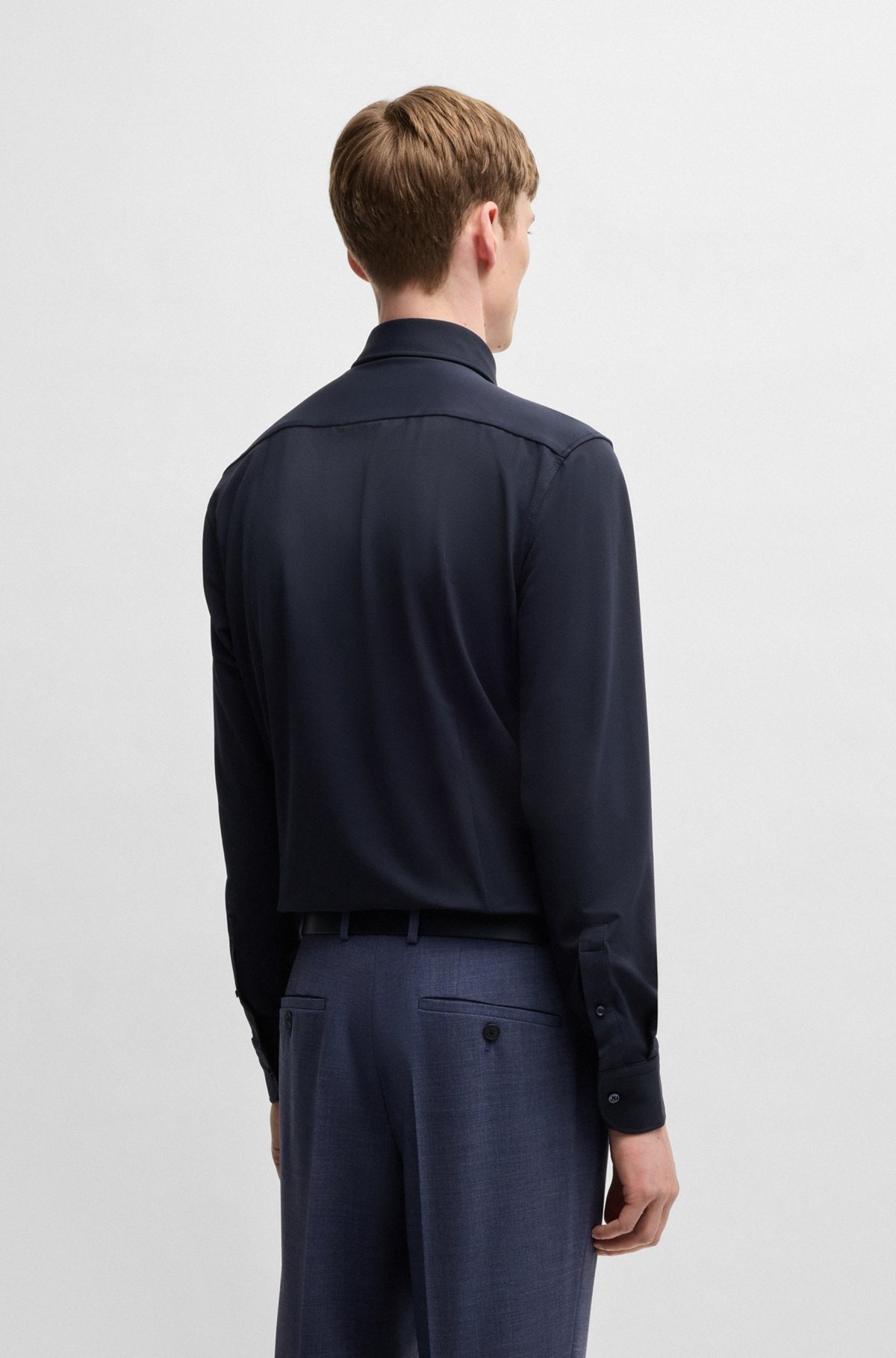SLIM-FIT SHIRT IN STRUCTURED PERFORMANCE-STRETCH JERSEY - 5