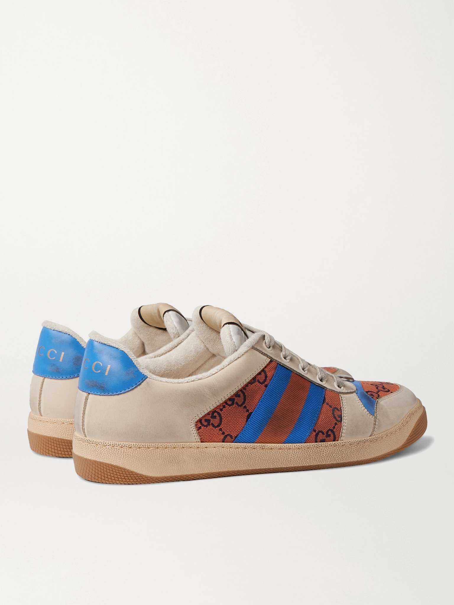 Screener GG Webbing-Trimmed Distressed Leather and Printed Canvas Sneakers - 3