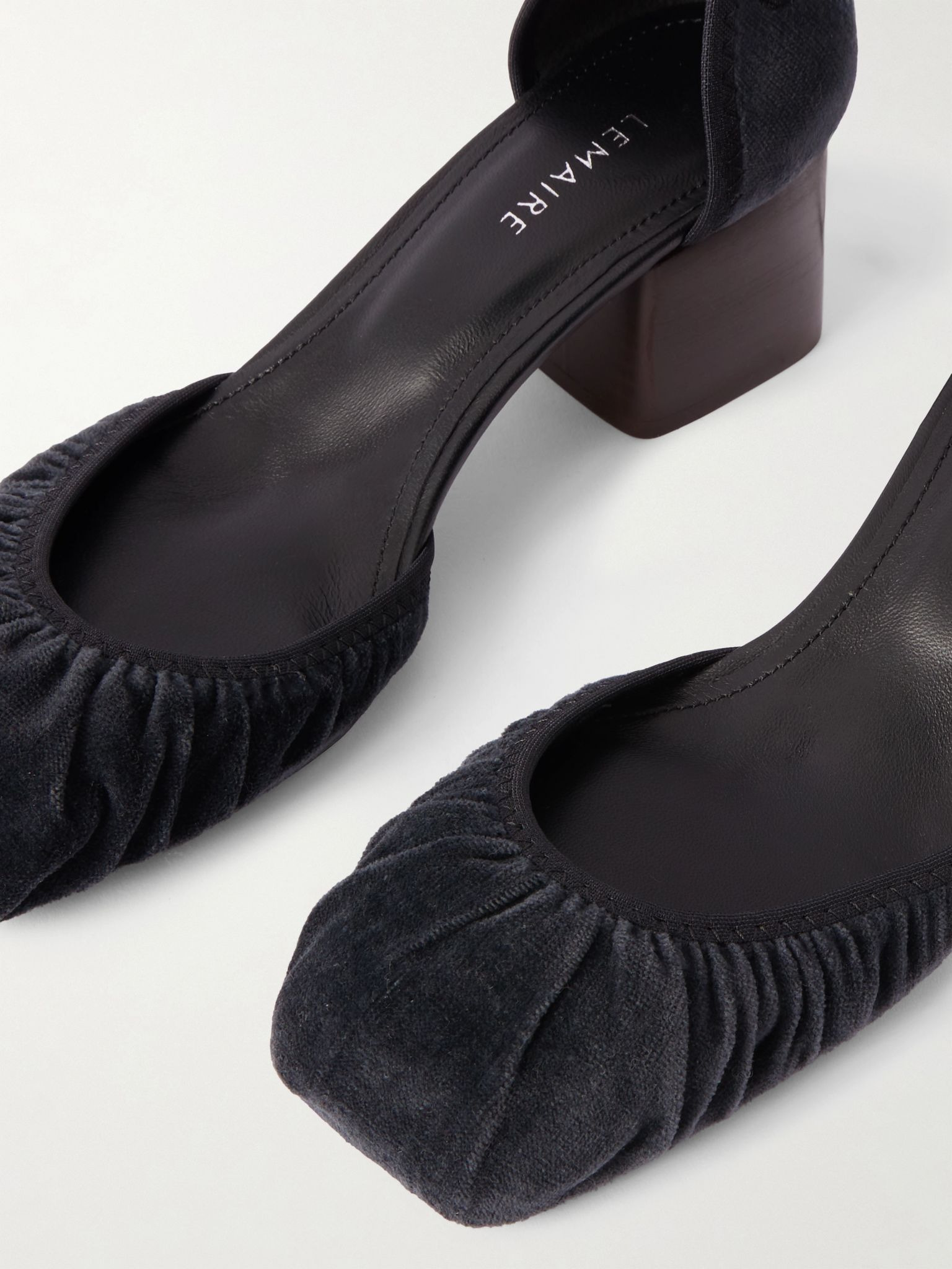 Micro Ballerina leather-trimmed ruched velvet pumps Black - 4