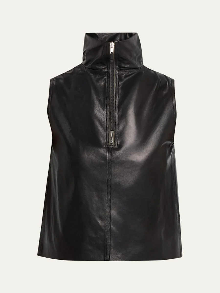 Tabard Sleeveless Leather Half-Zip Top - 1