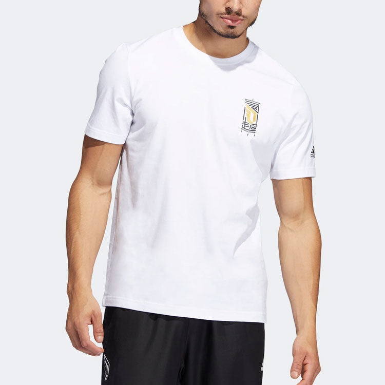 Men's adidas Basketball Tactical Board Pattern Printing Sports Short Sleeve White T-Shirt HM6772 - 2