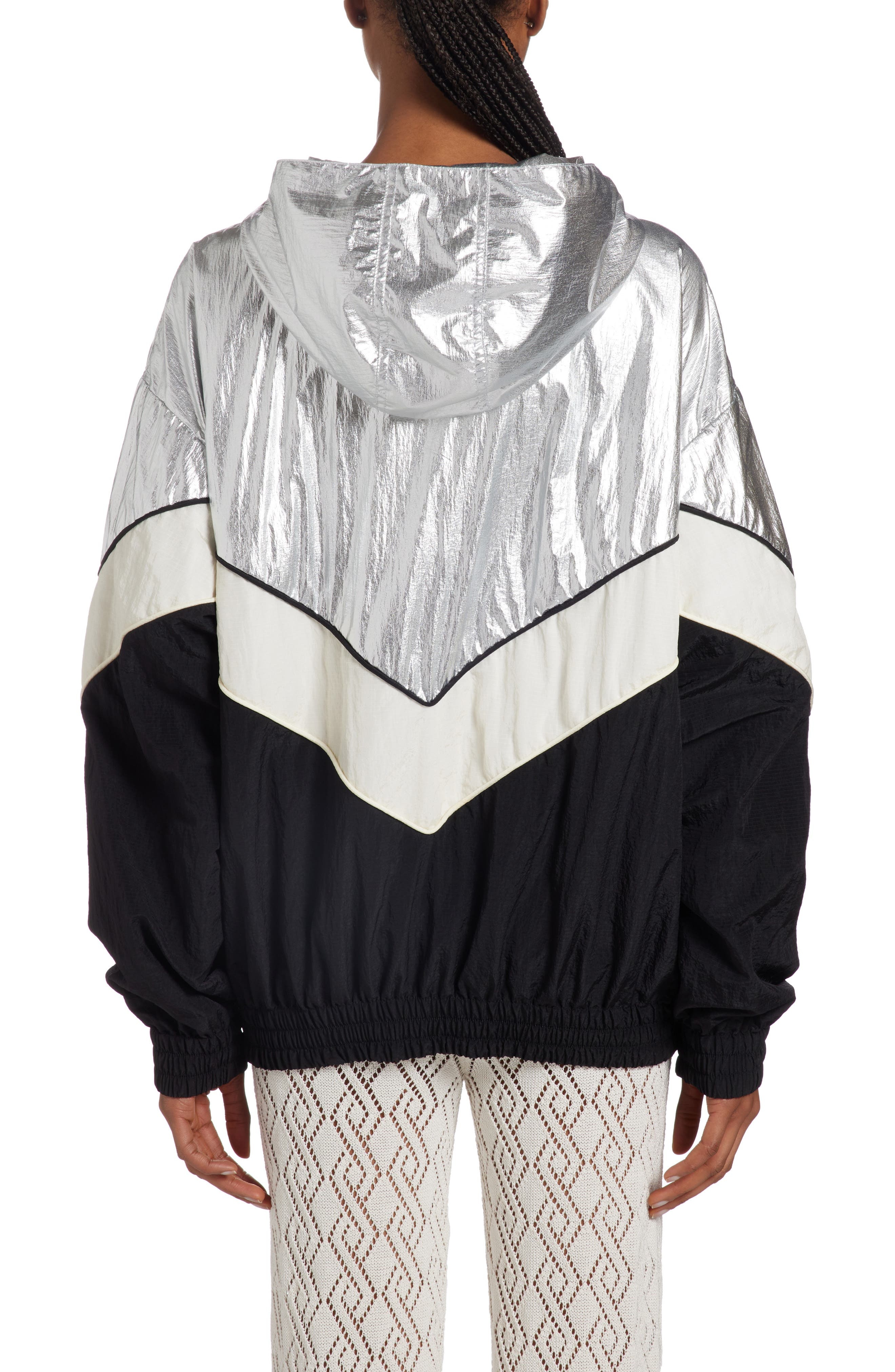 Golden Goose Patchwork Hoodie Windbreaker in Silver/Dark Papyrus/Black at Nordstrom - 3