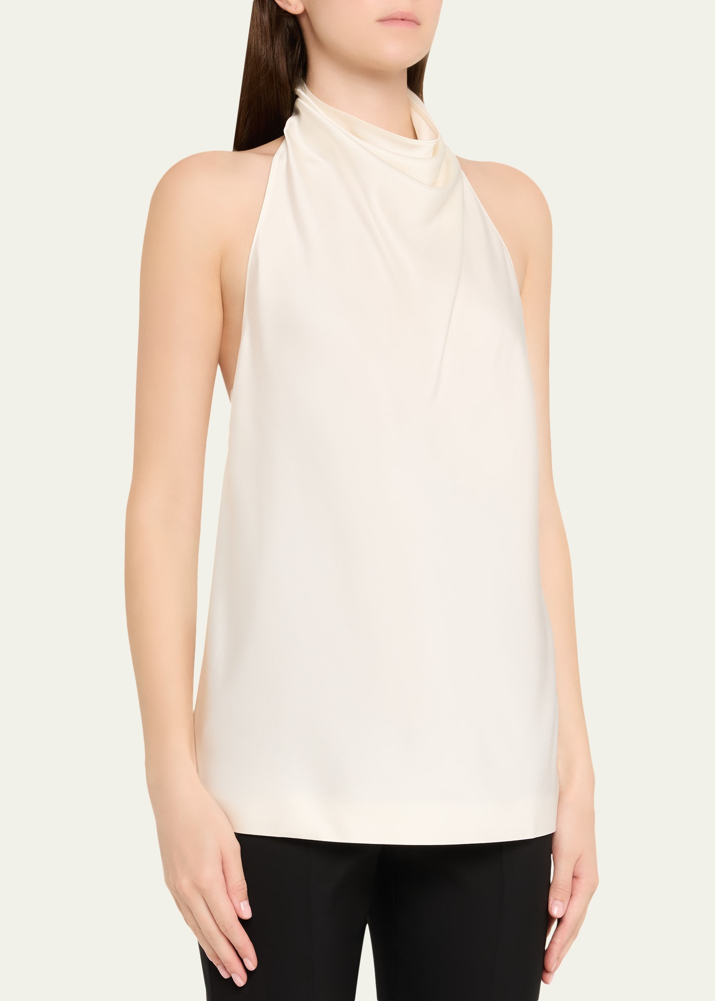 Satin Backless Cowl Halter Top - 4