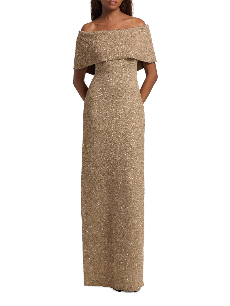 Women's Deedie Sequined Knit Off-Shoulder Gown - Taupe 3