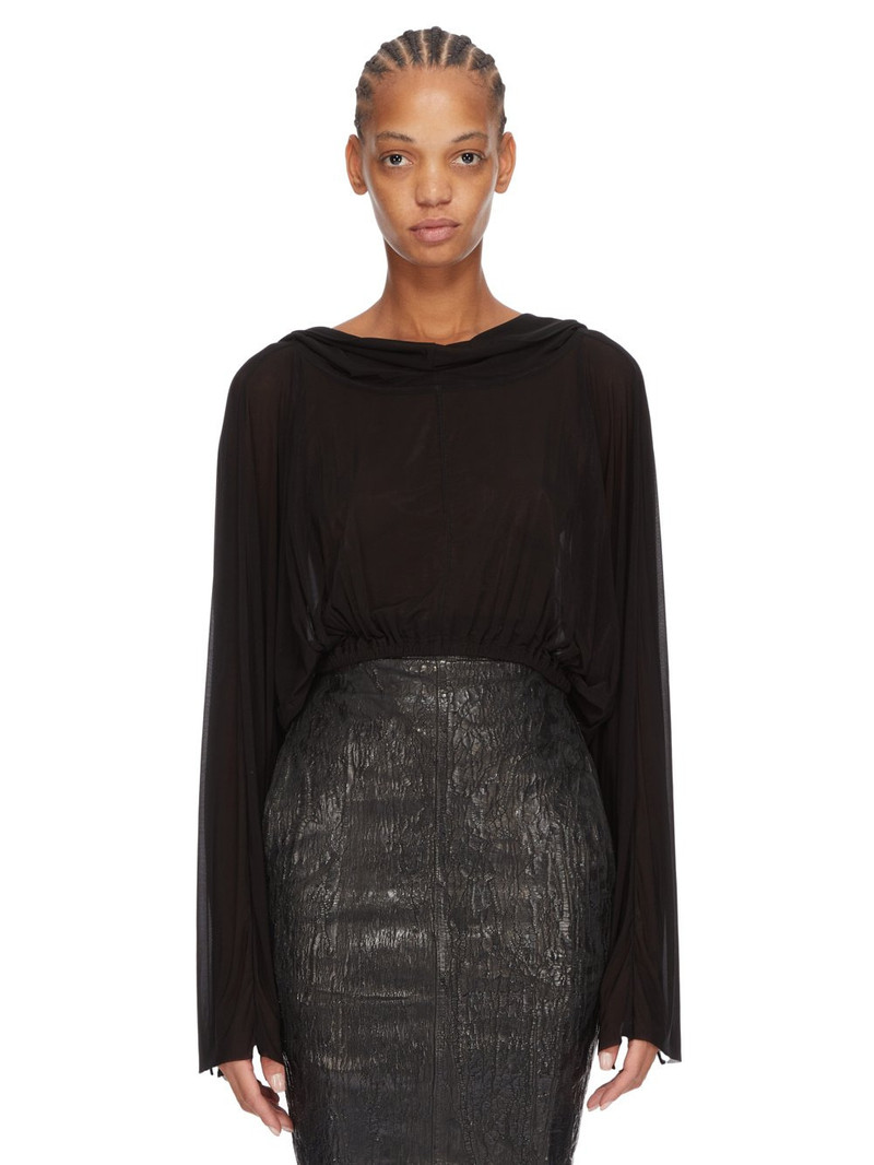 Black Hollywood Cropped Hooded Tunic Top - 1