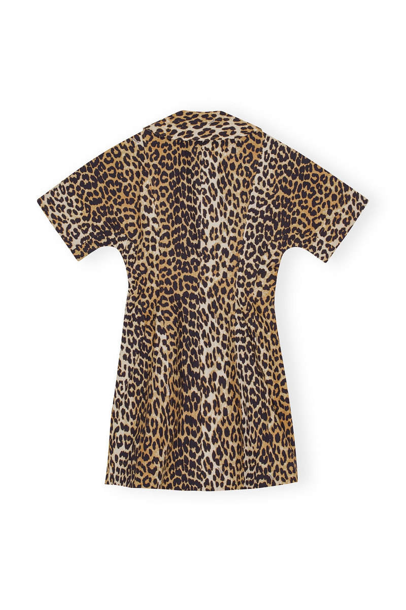 GANNI LEOPARD PRINTED COTTON WRAP MINI DRESS outlook