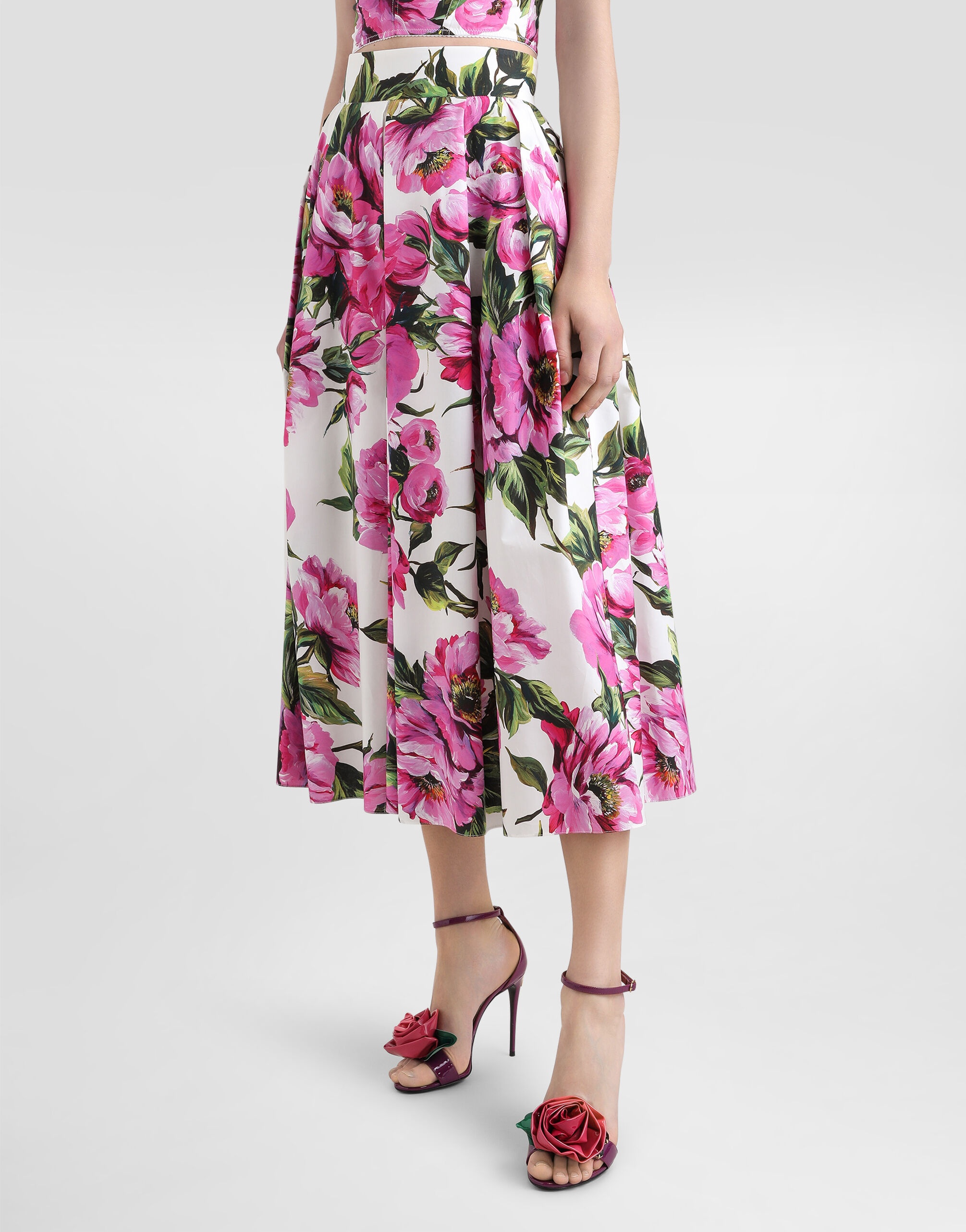 Peony-print cotton circle skirt - 4