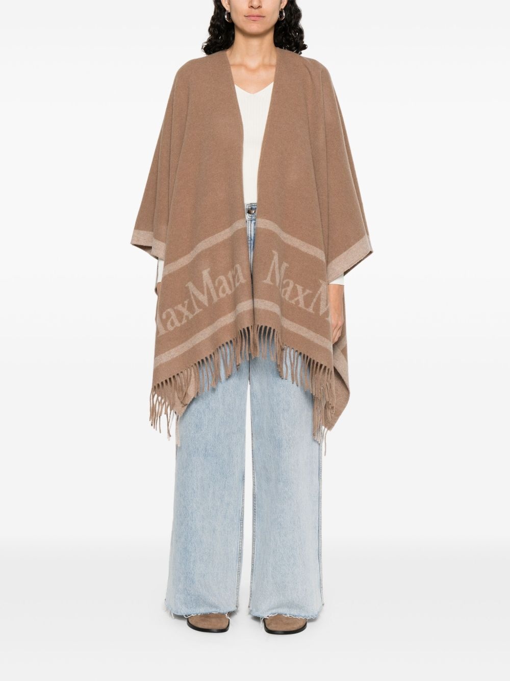 【マックスマーラ】Max Mara HILDE Fringe Wool Poncho(cape) Max Mara Hilde Wool Fringe Poncho | Neiman Marcus