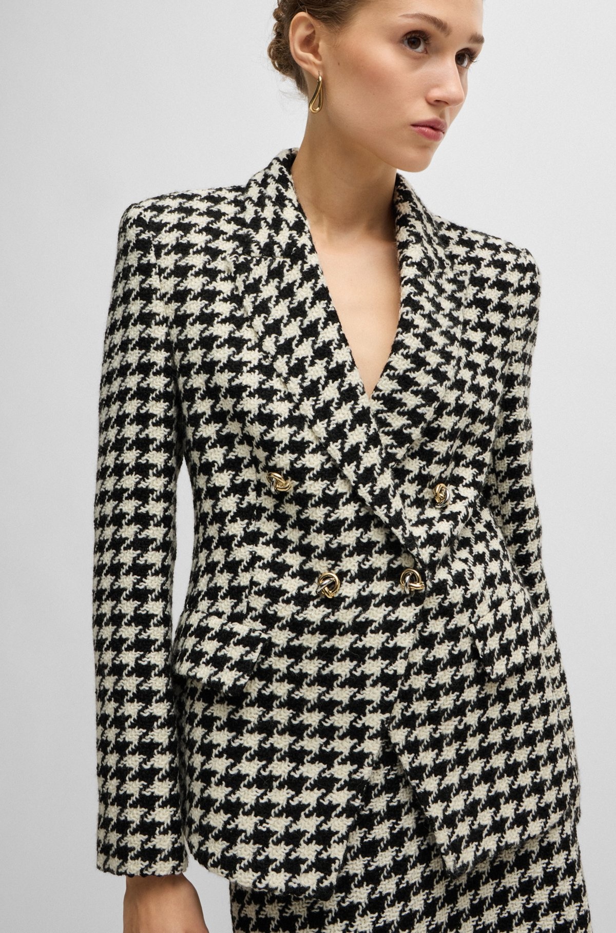 SLIM-FIT JACKET IN HOUNDSTOOTH FABRIC WITH METALLIC TRIMS - 6