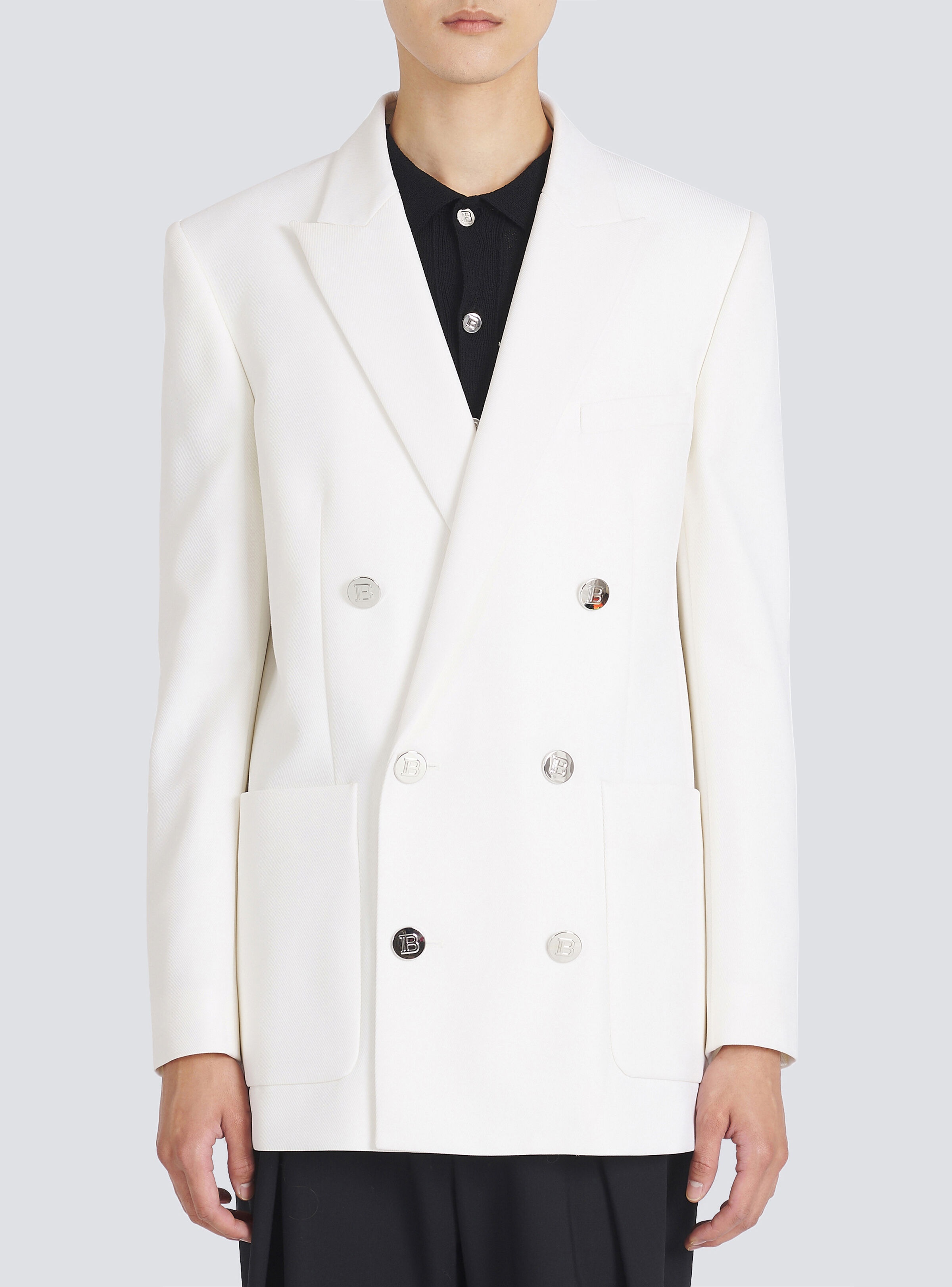 Twill blazer with double-breasted silver-tone buttoned fastening - 6