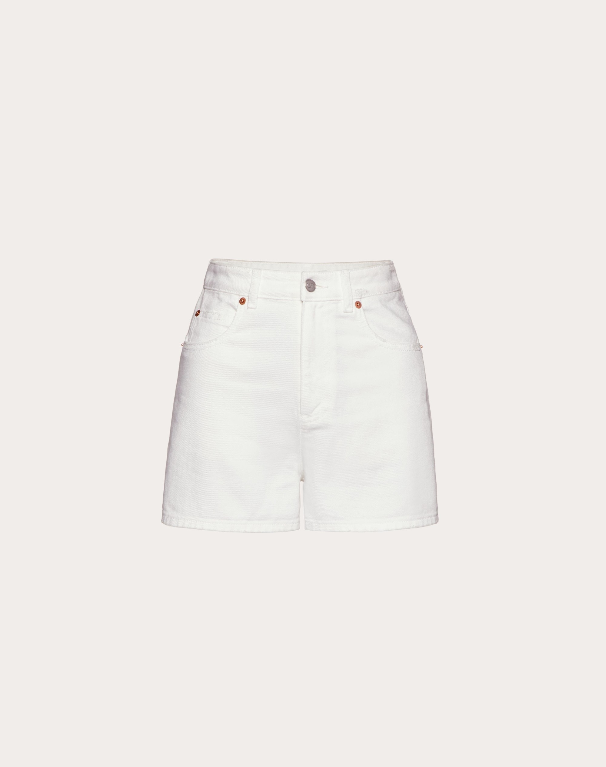 WHITE DENIM SHORTS WITH VALENTINO ARCHIVE 1985 PRINT - 1