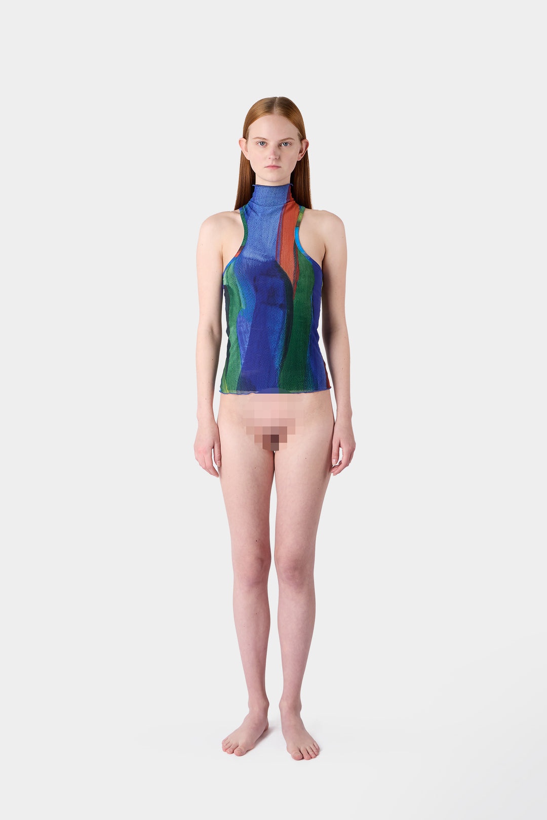 PENNELLATA TULLE HIGH NECK TANK TOP / multicolor allover print - 4