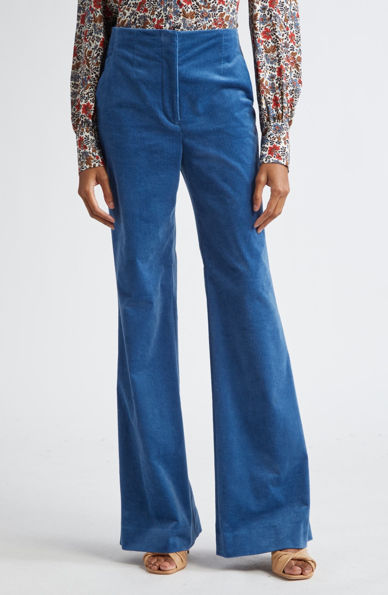 Veronica Beard Basima Stretch Corduroy Flare Pants in Deep Ocean at Nordstrom - 1