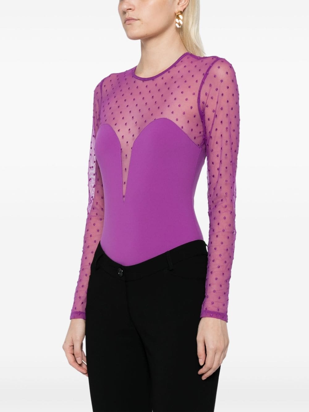 panelled long-sleeve mesh bodysuit - 3