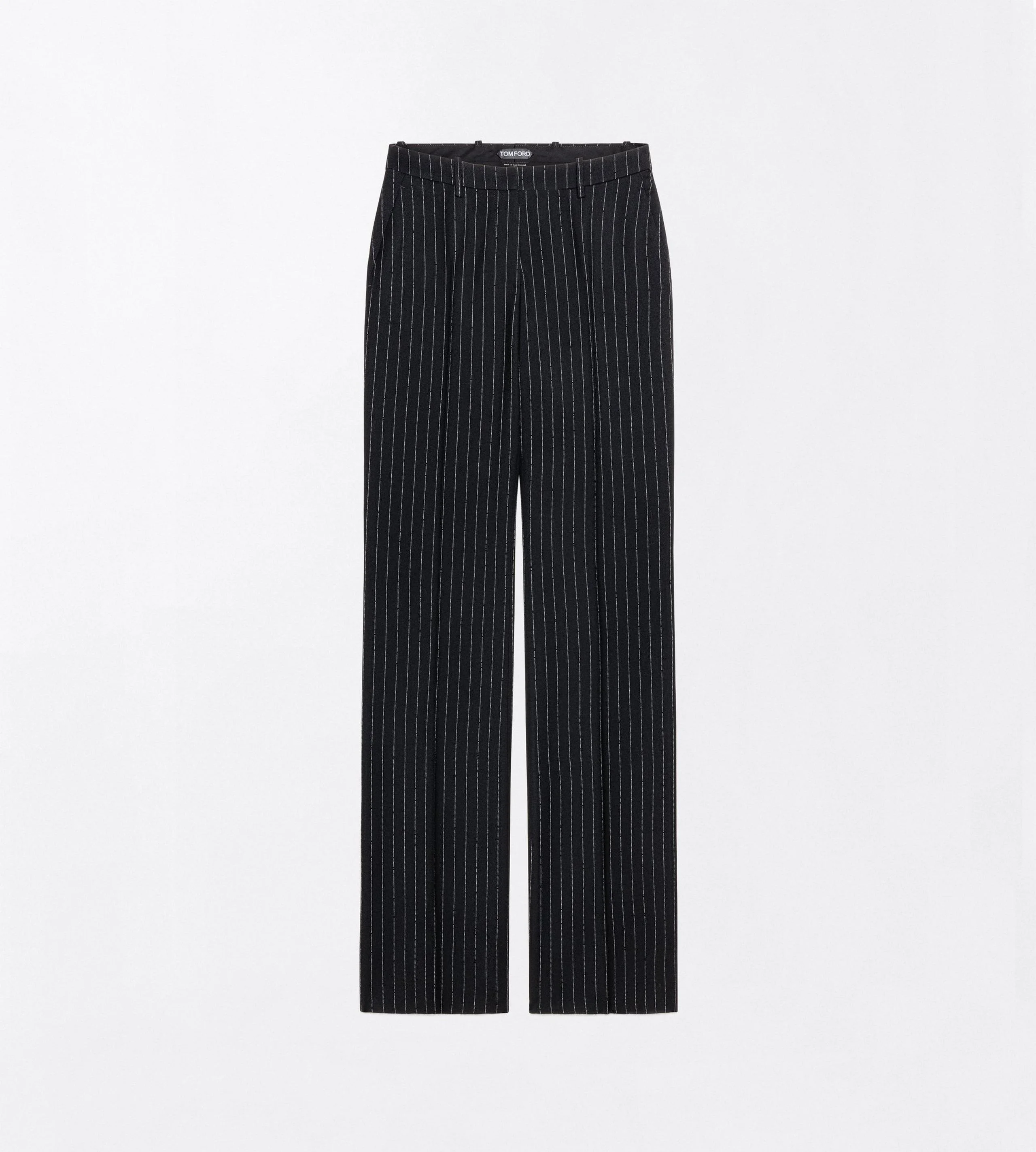 CHALK STRIPED HOTFIX EMBROIDERY ON WOOL TAILORED STRAIGHT BOYFRIEND PANTS - 1
