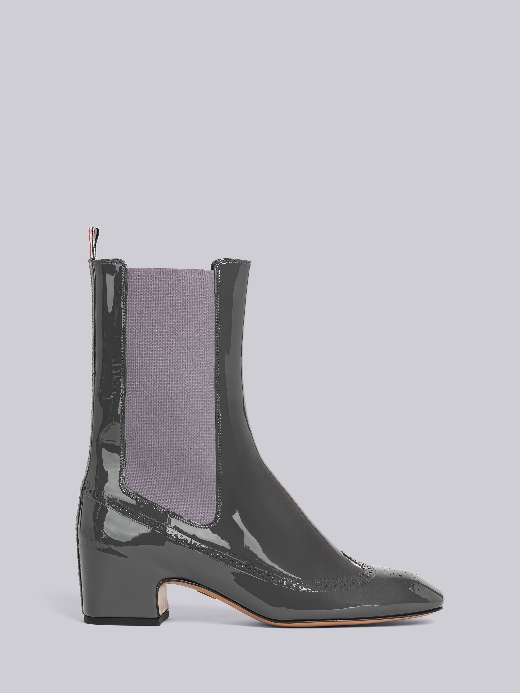 Soft Patent Leather Mid Calf 4-Bar Heeled Chelsea Boot - 1