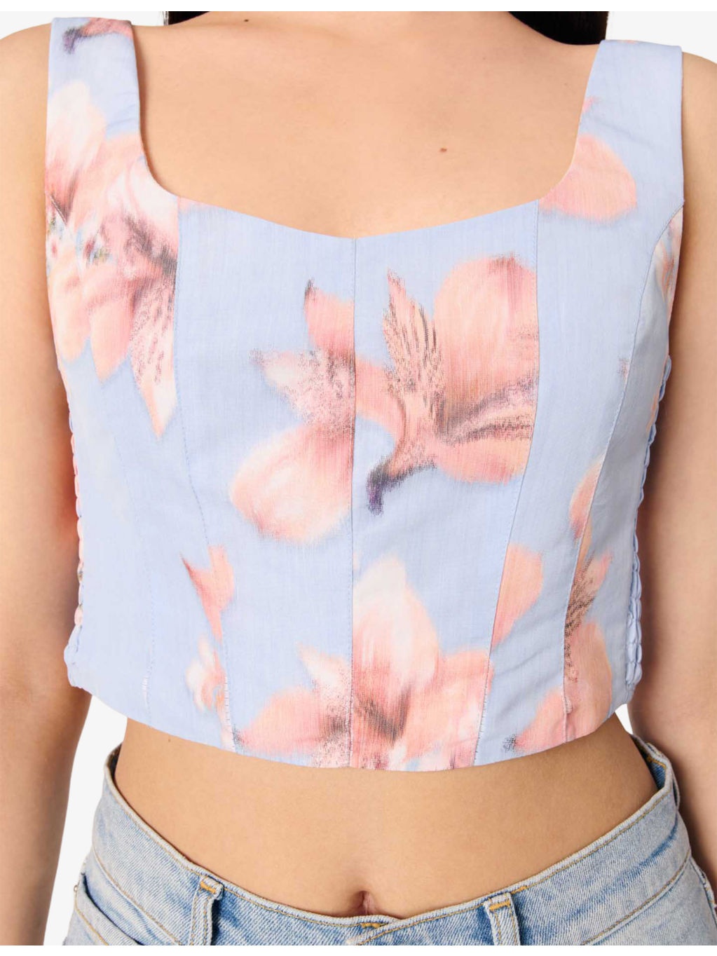 Floral-Print Cropped Taffeta Bustier Top - 5