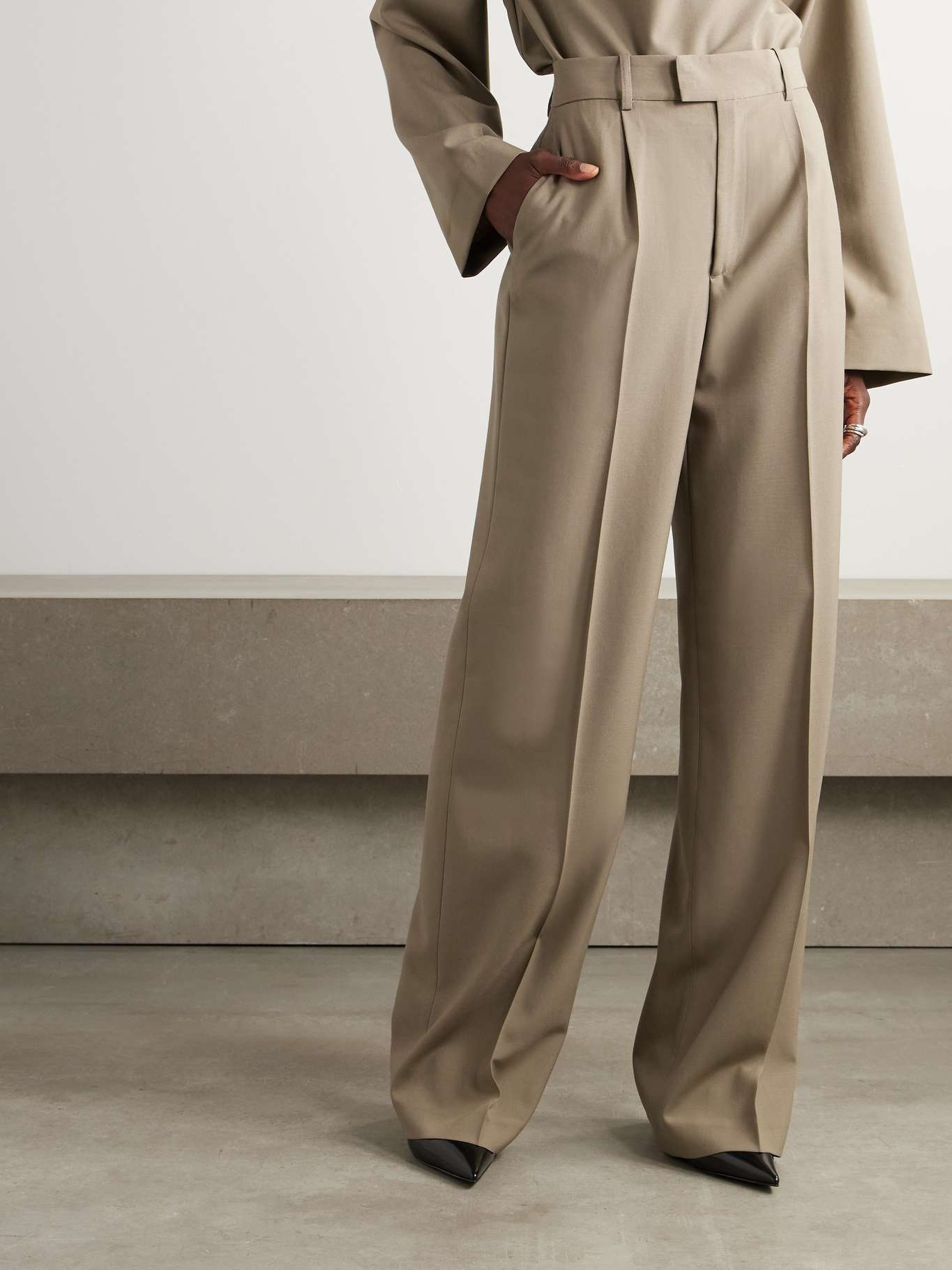 Pleated wool wide-leg pants - 3