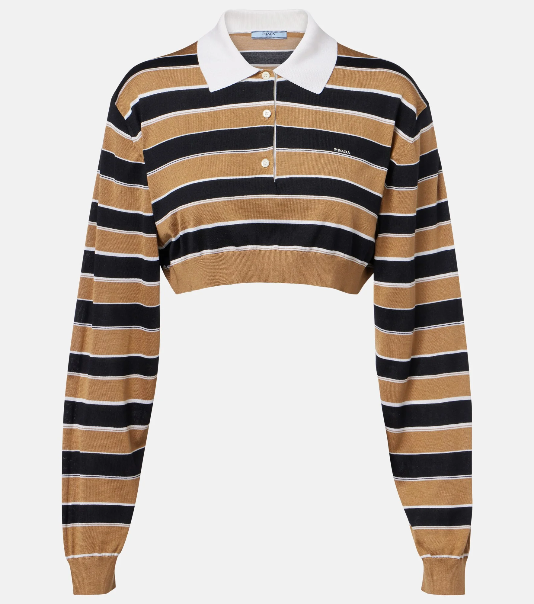 Striped cropped silk polo shirt - 1