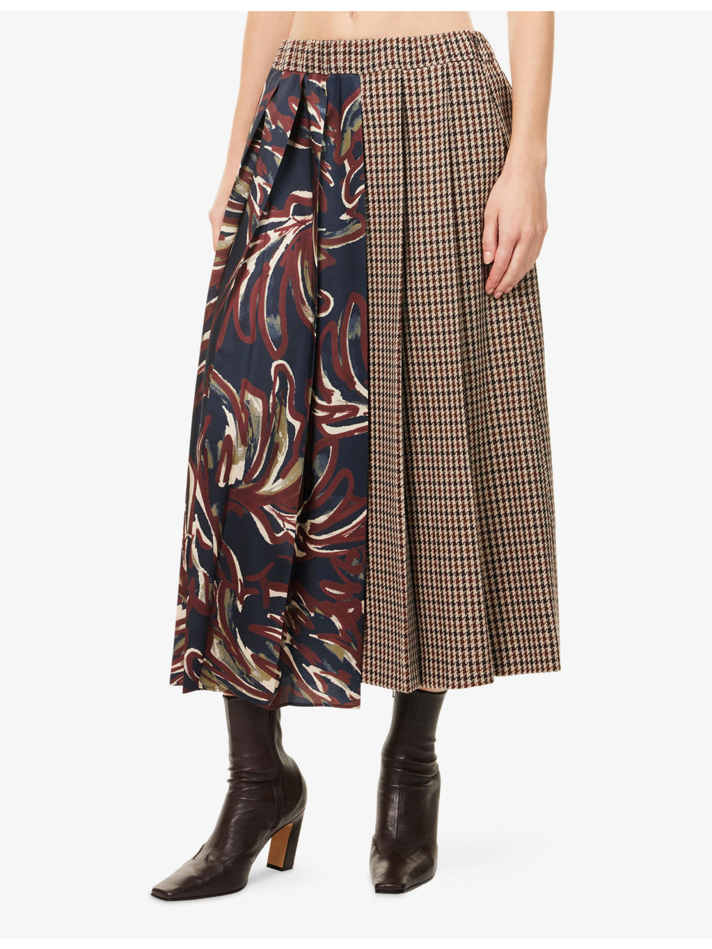 Fanale Contrast Pleat Wool-Blend Midi Skirt - 3