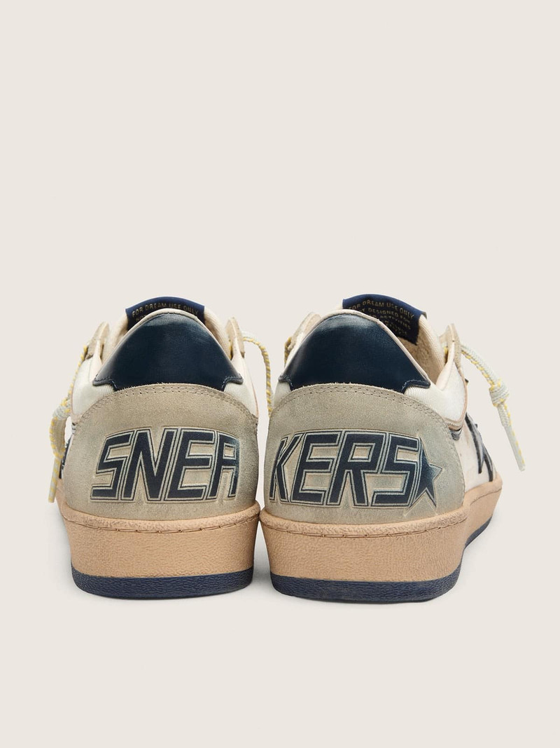 Men’s Ball Star LTD in white leather and light grey suede with dark blue star and Skins 8