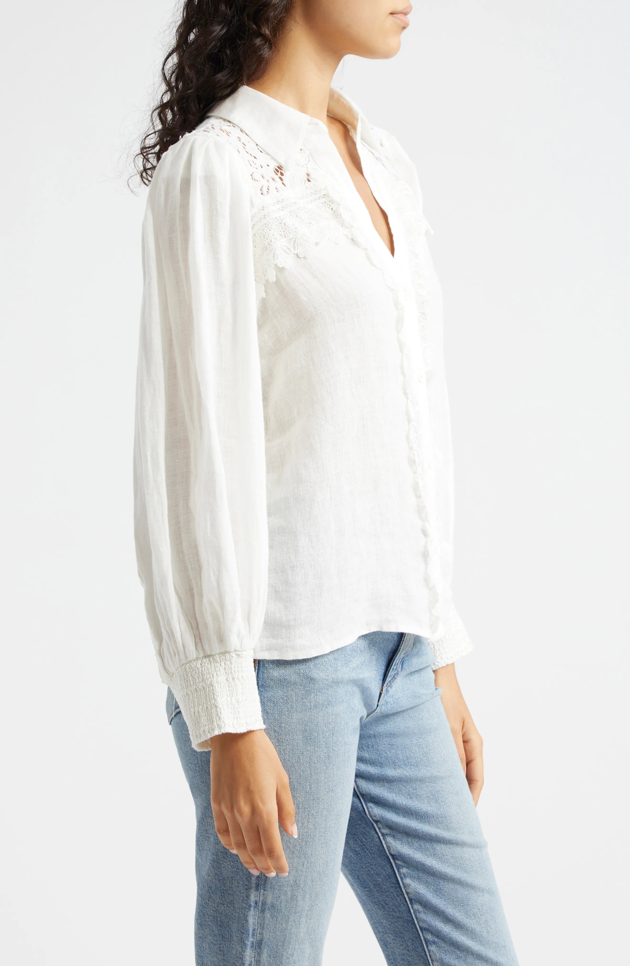 Venty Lace Detail Linen Button-Up Shirt - 3