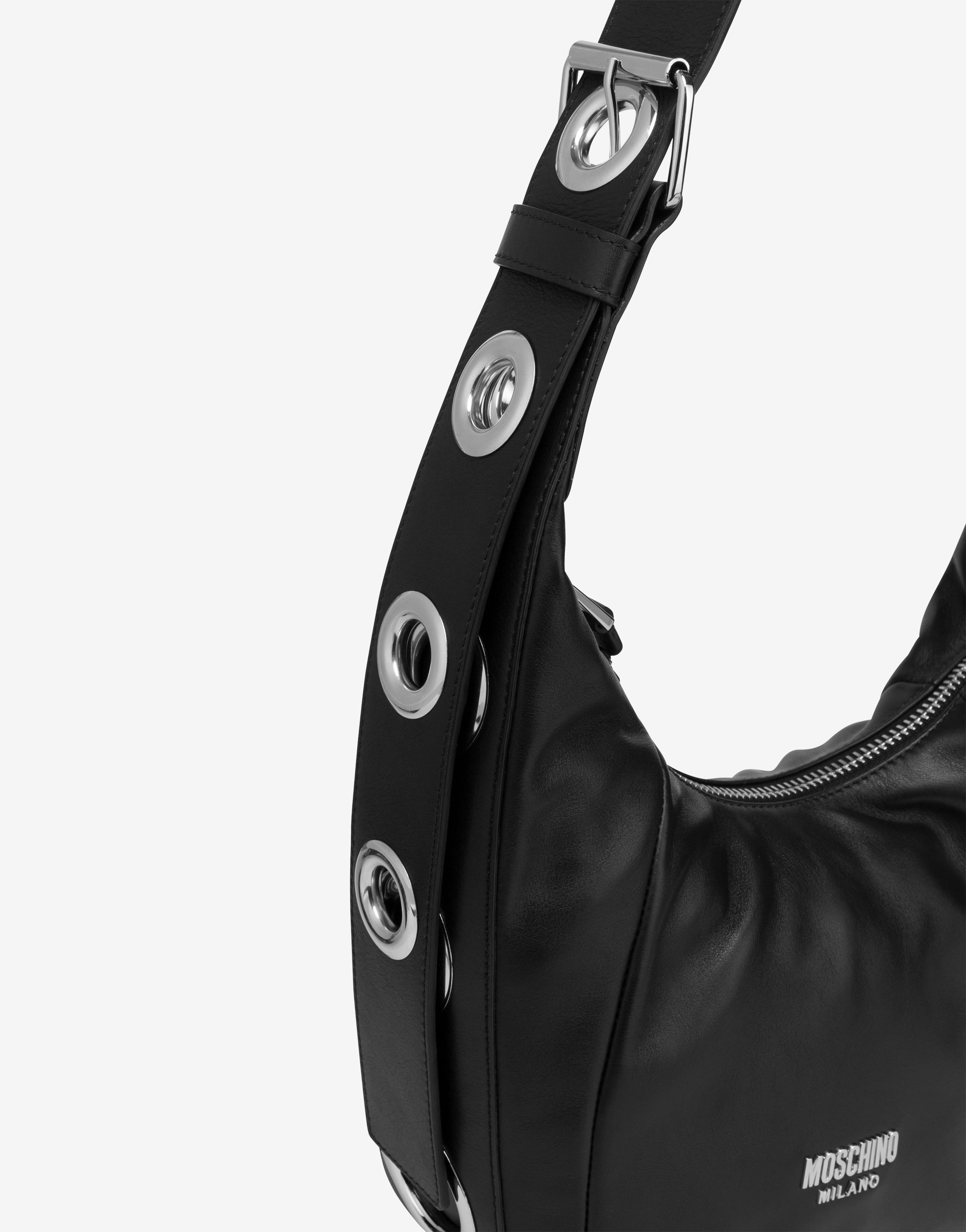 MOSCHINO EYELETS CALFSKIN HOBO BAG - 4