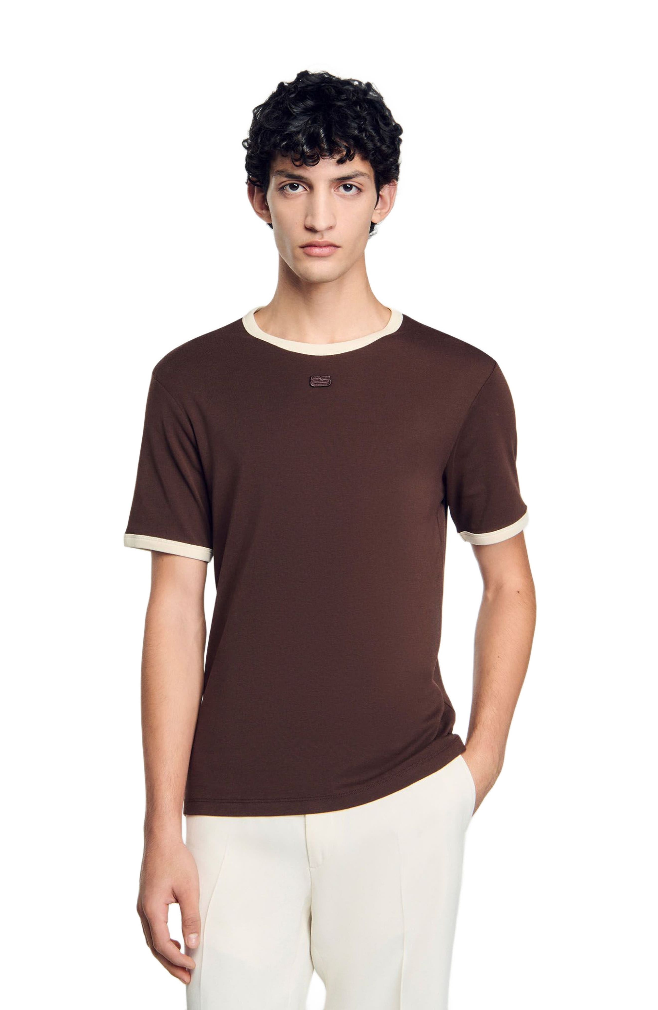 SANDRO Two-tone patch T-shirt in Moka. at Nordstrom - 3