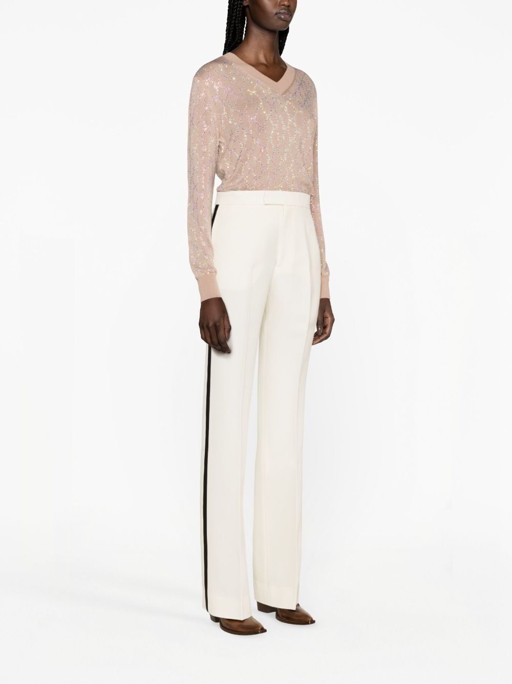 side-stripe wool trousers - 3