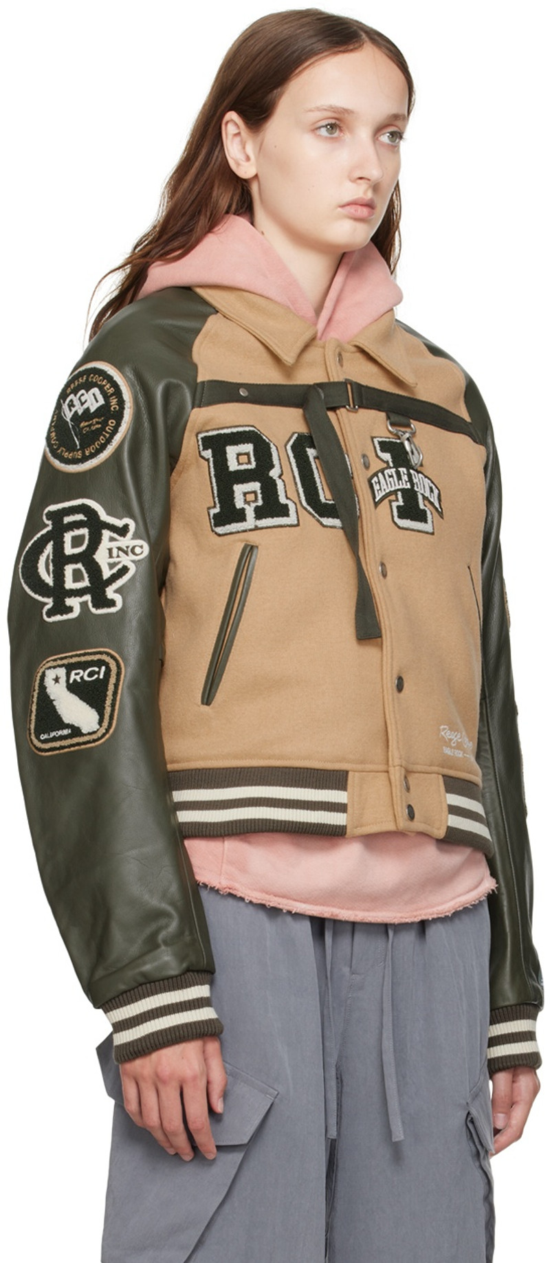 REESE COOPER® Khaki Two Steps Forward Varsity Jacket outlook
