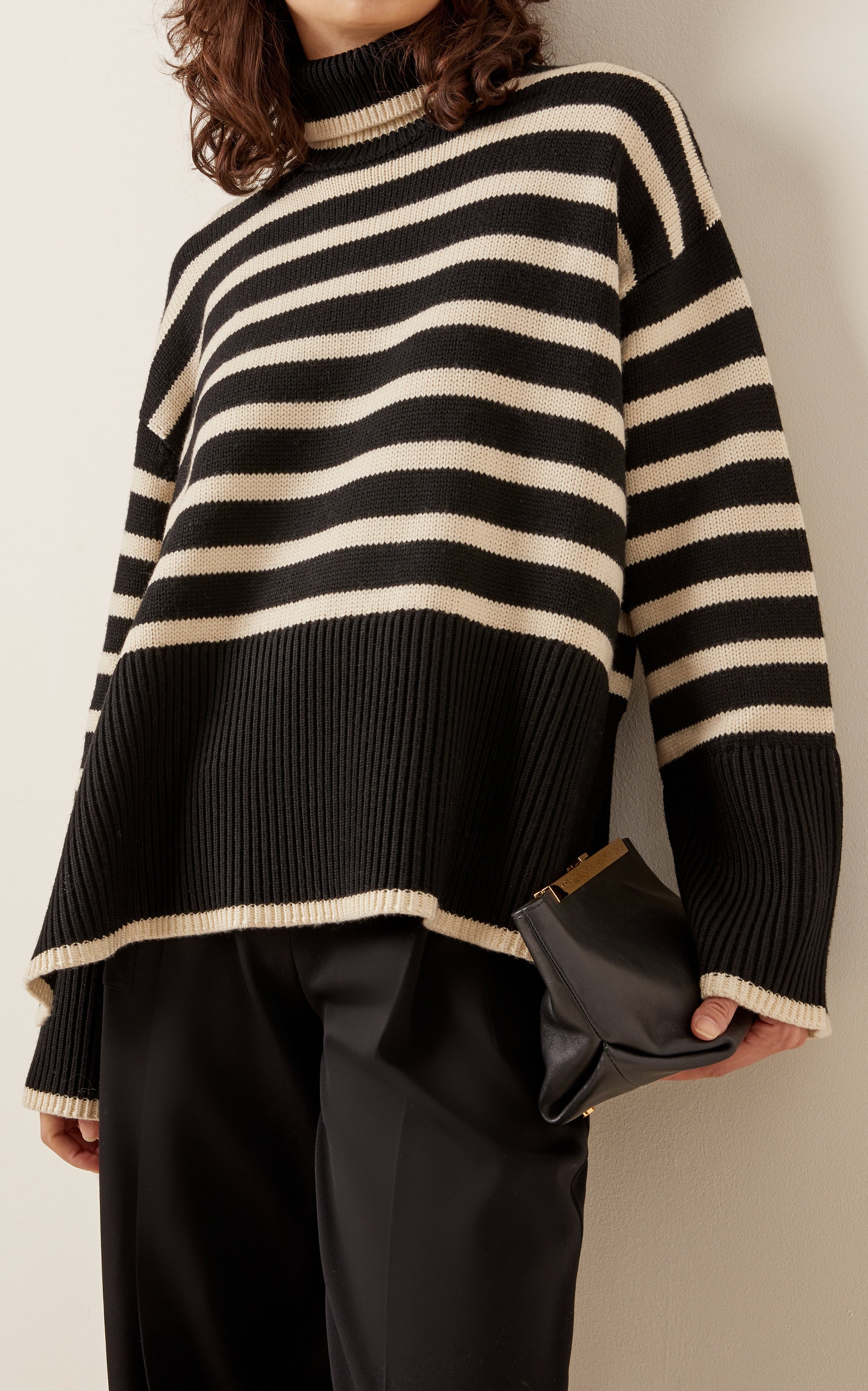 Striped Wool-Cotton Turtleneck Sweater black - 3