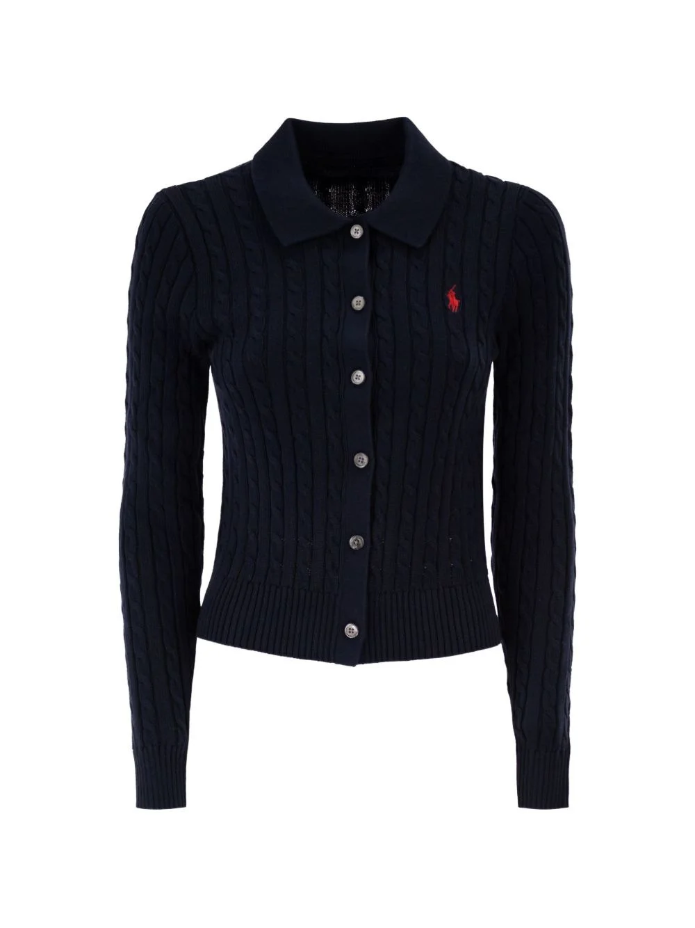 logo-embroidered cable-knit cardigan - 1