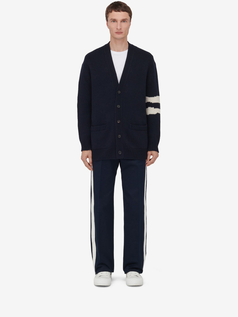Alexander McQueen Men's Skull Intarsia Cardigan in Navy/cream outlook