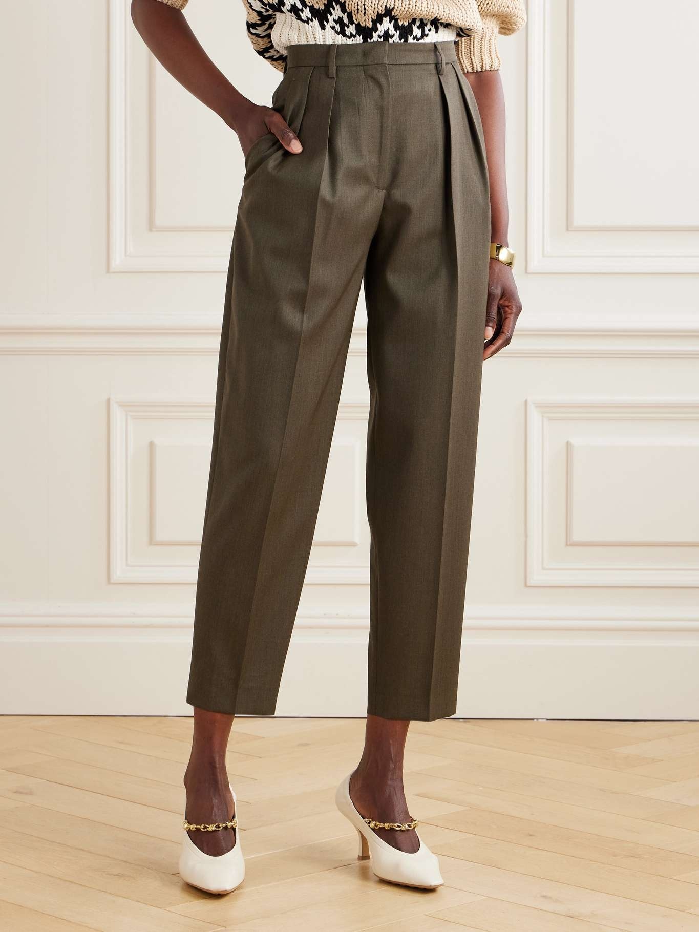 Emmett pleated wool tapered pants Brown - 3