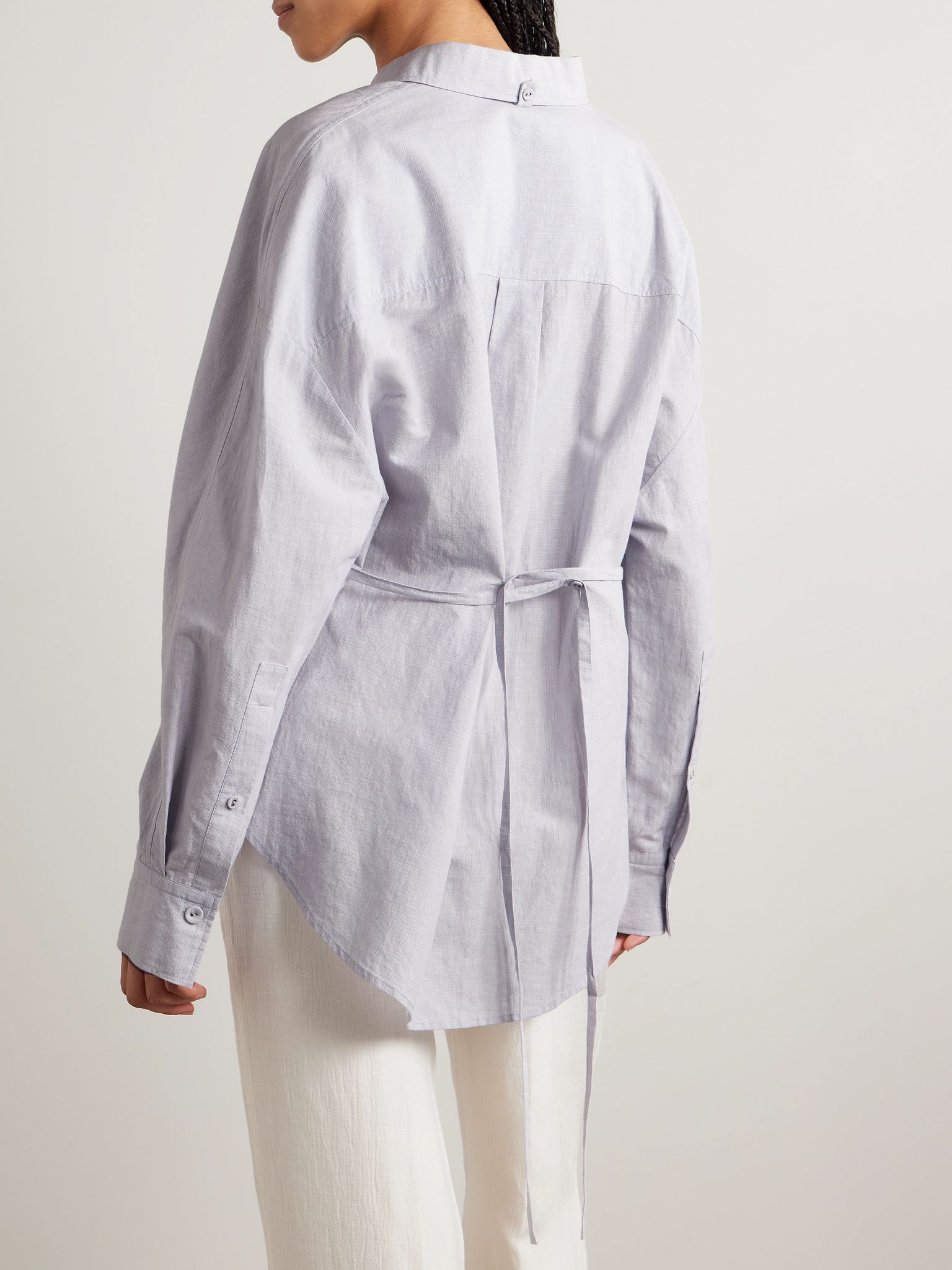 Caroline striped cotton and linen-blend Oxford shirt Blue - 3