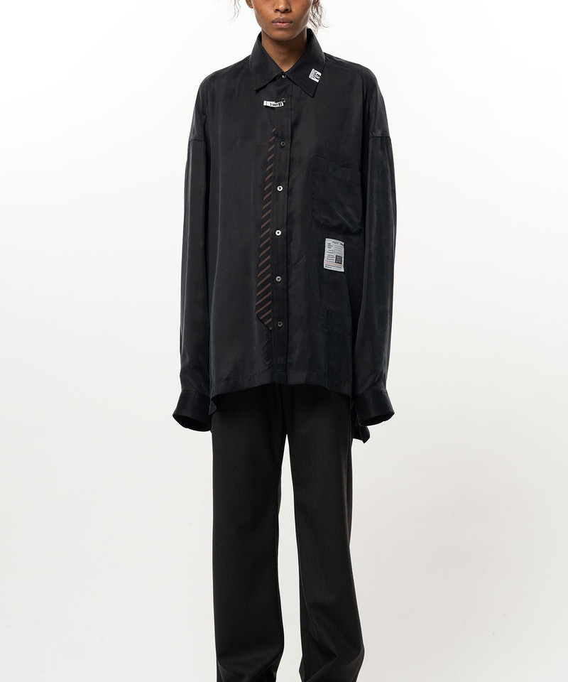 Attached Tie Long Sleeve Satin Shirt 3