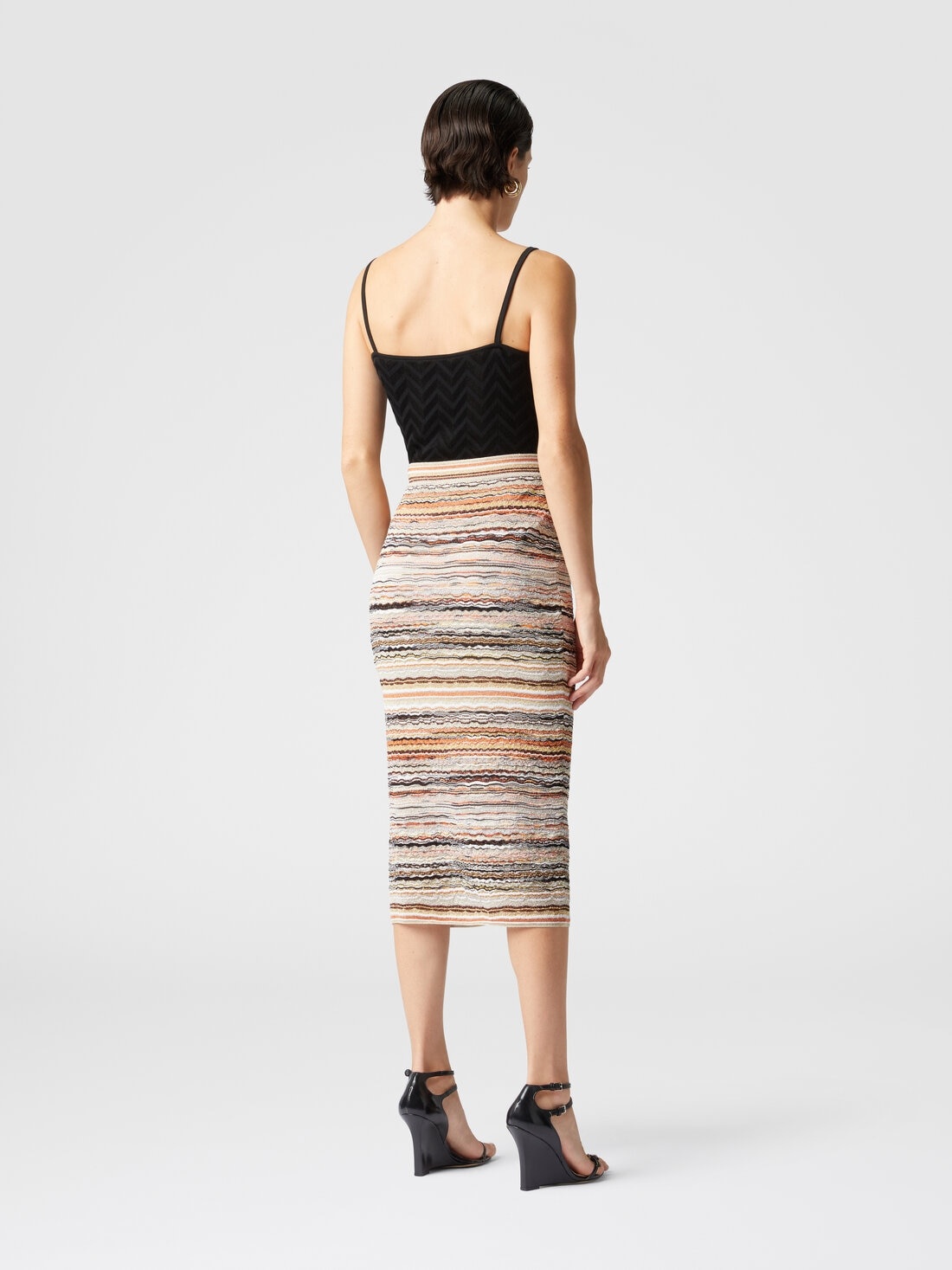 Midi skirt in lamé embossed viscose with wave pattern - 3