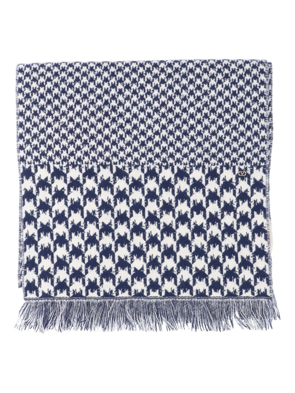 houndstooth-pattern fringed-edges scarf - 1