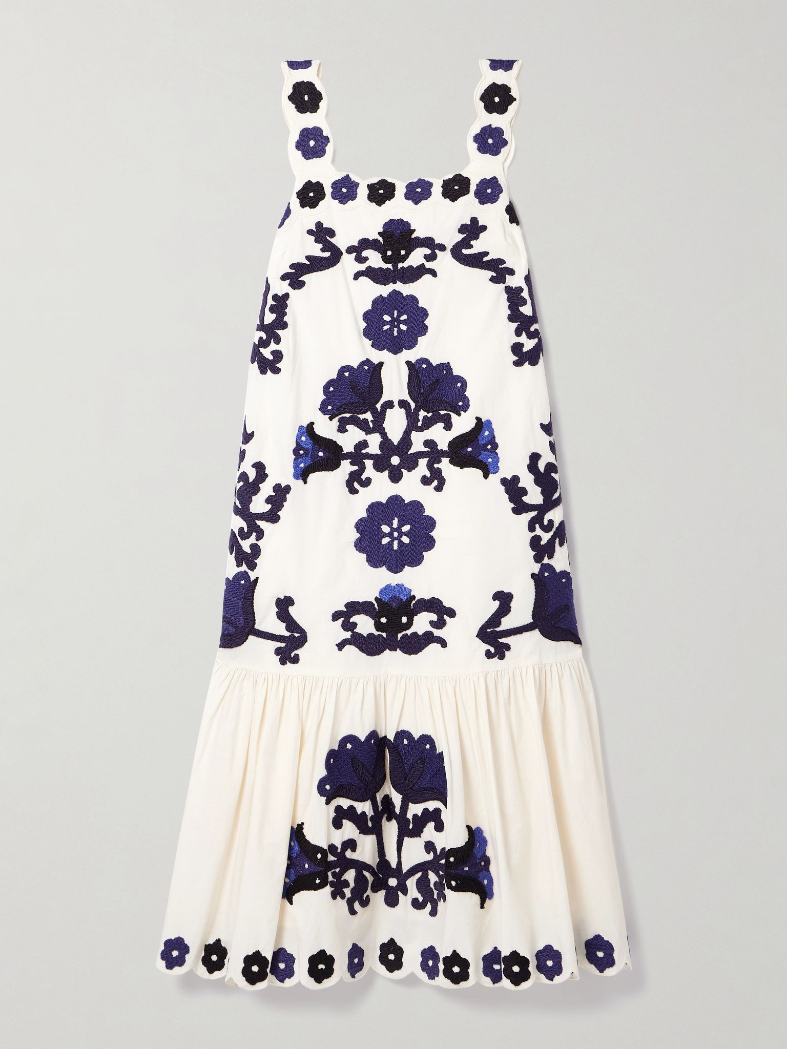 Catrine scalloped appliquéd cotton-voile midi dress White - 1