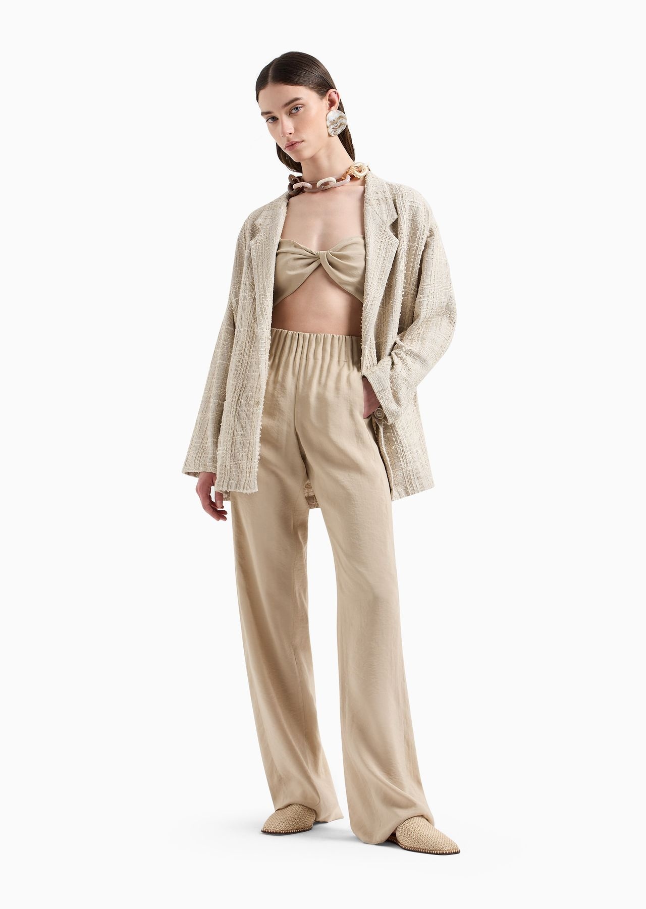 Flowing, washed matte modal trousers with gathered waist - 4