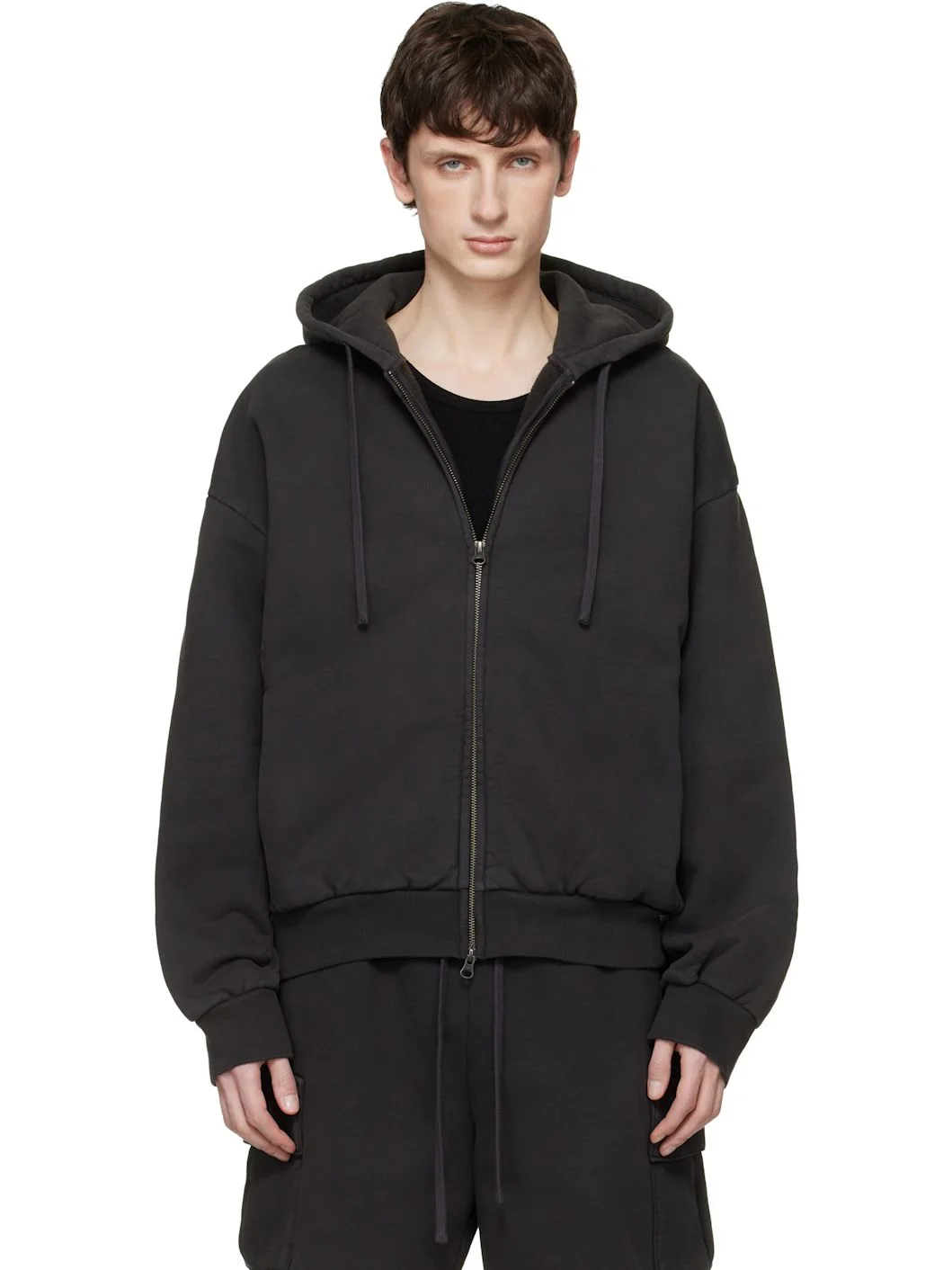 Black Heavyweight Fleece Zip-Up Hoodie - 1