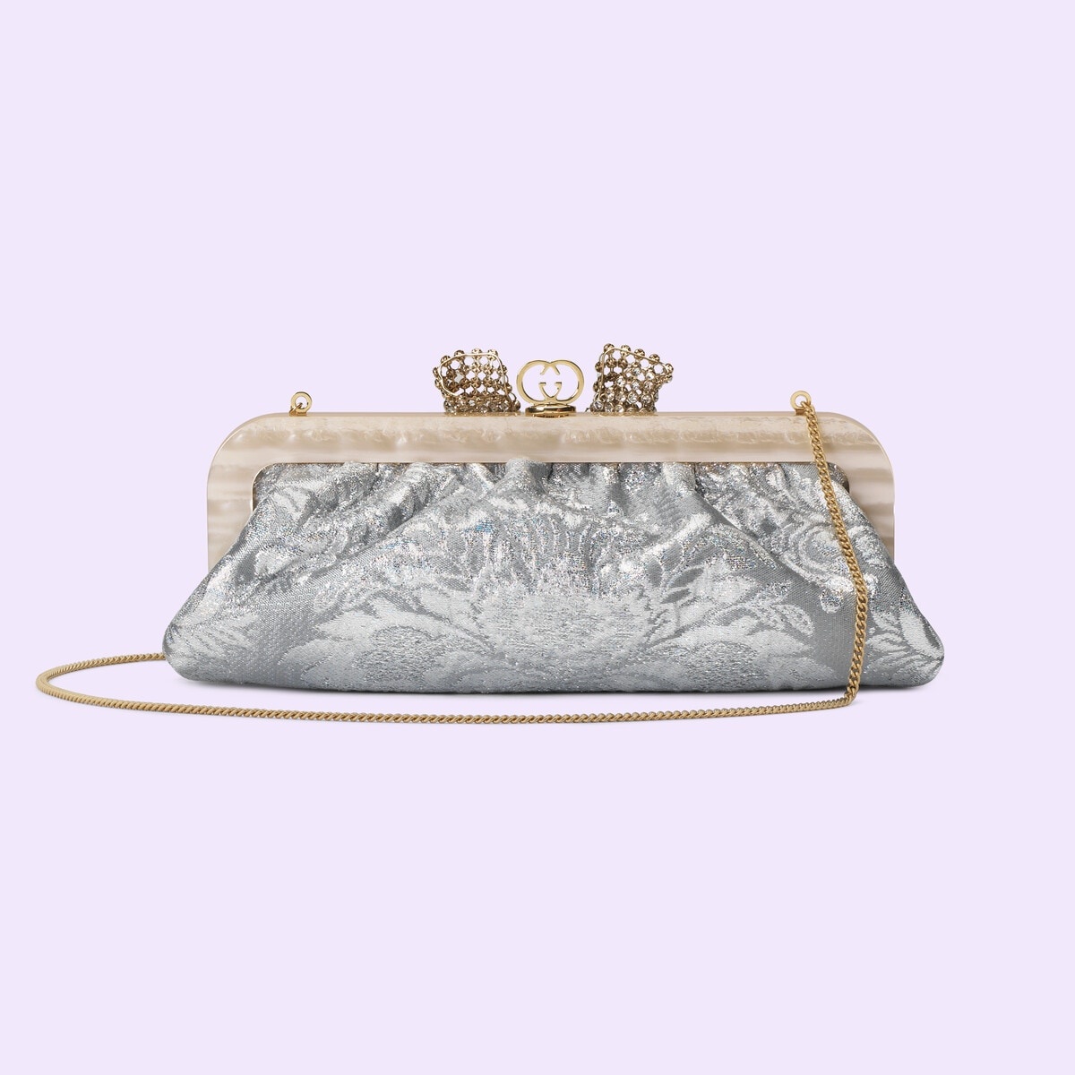 Floral brocade handbag with bow - 4