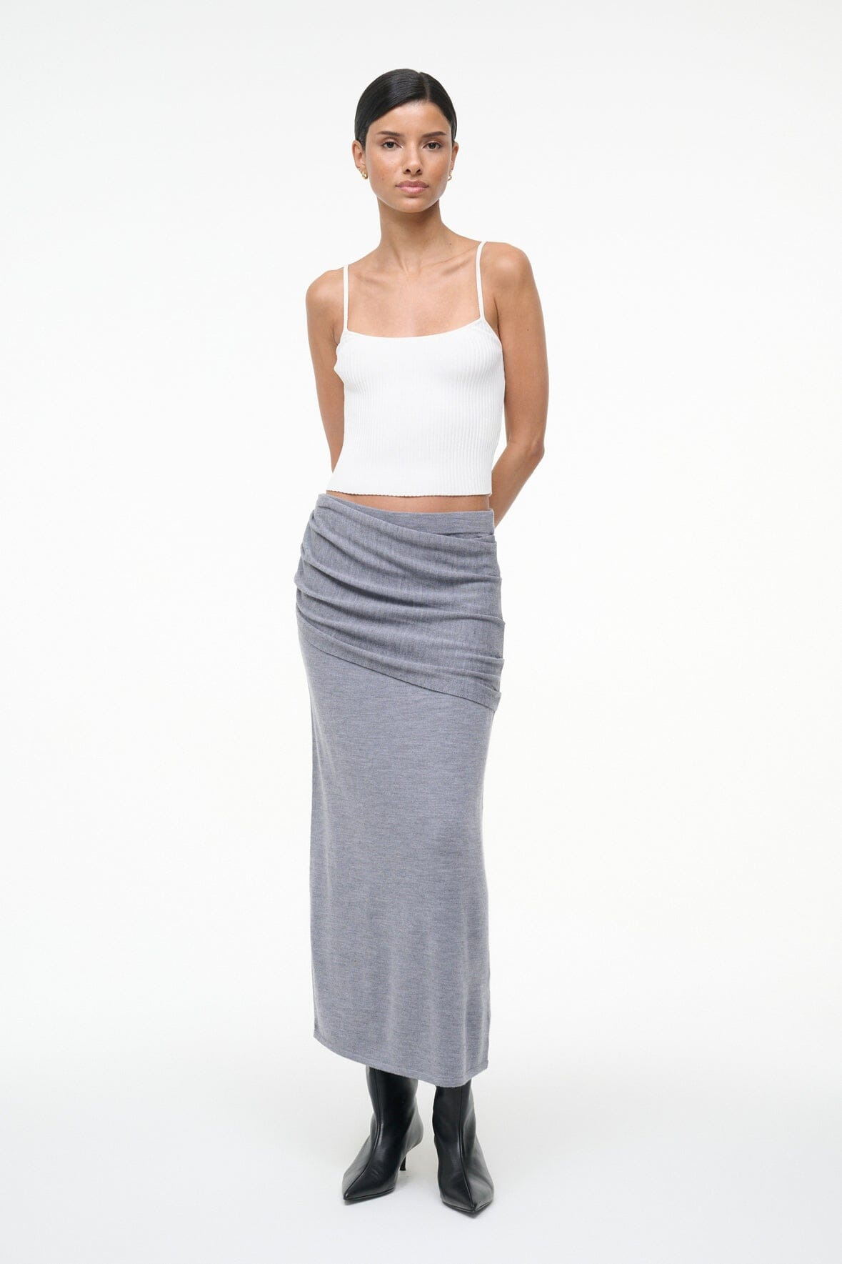 STAUD WILMA SKIRT HEATHER GREY - 3